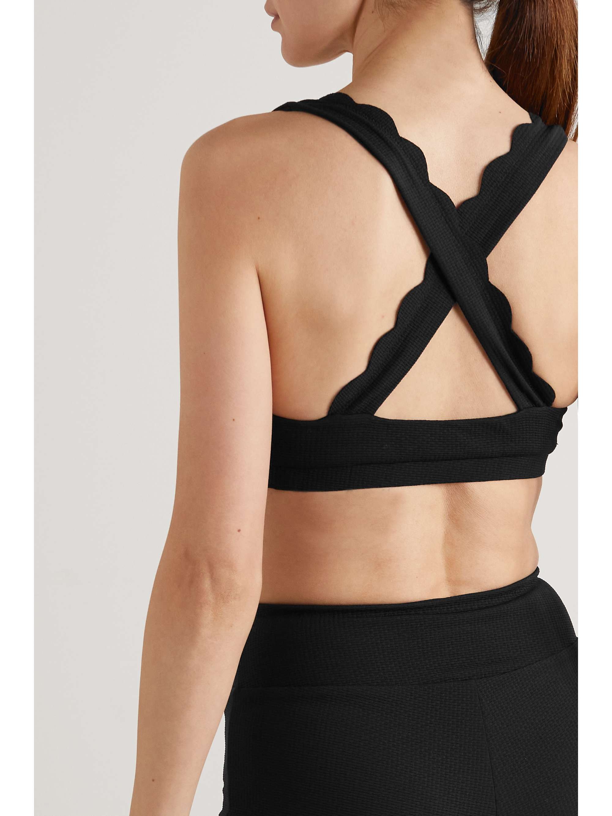 MARYSIA + NET SUSTAIN Serena scalloped stretch recycled-seersucker sports bra