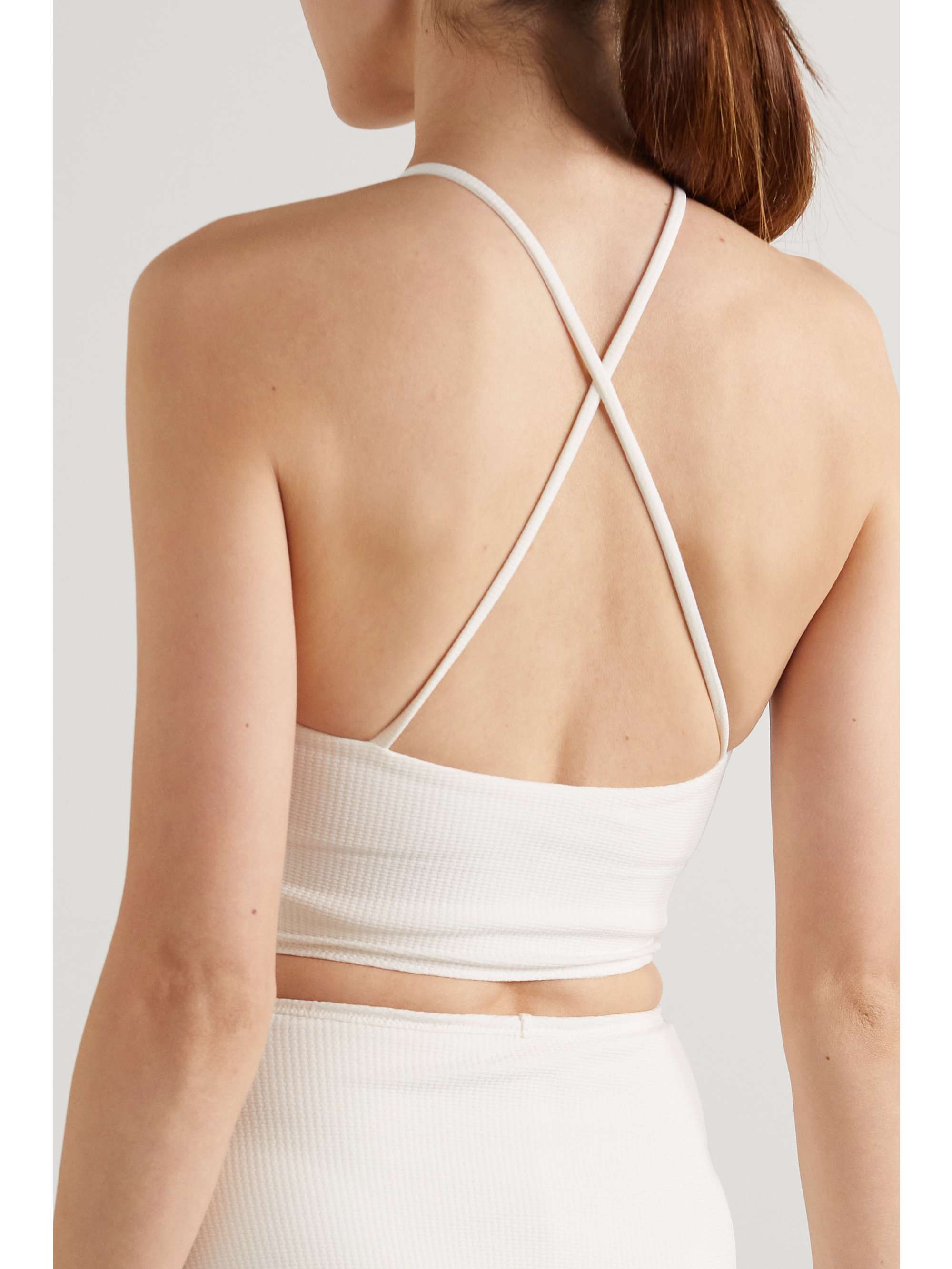 MARYSIA + NET SUSTAIN Steffi scalloped stretch recycled-seersucker sports bra