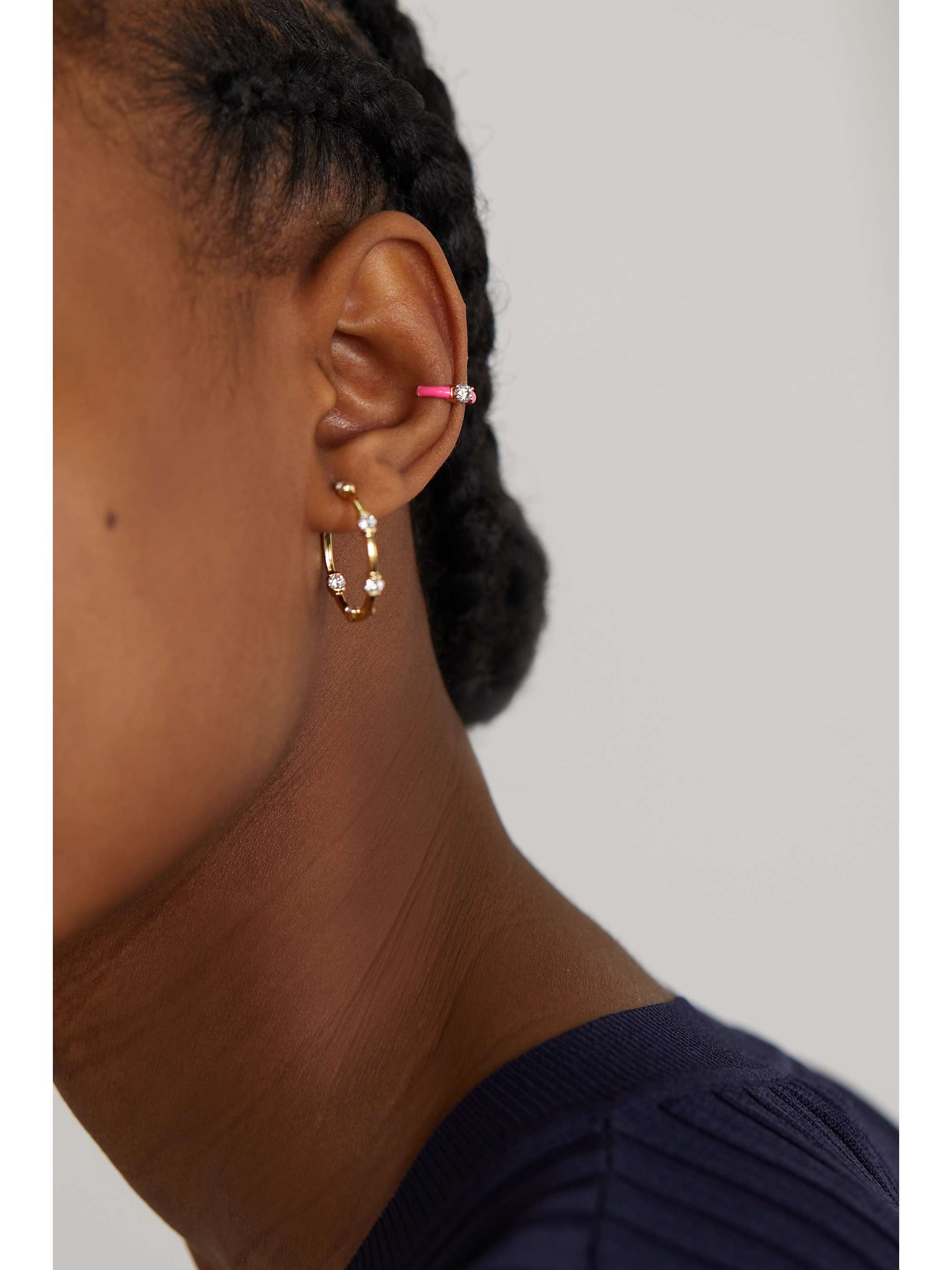 MELISSA KAYE Aria U 18-karat gold, enamel and diamond ear cuff
