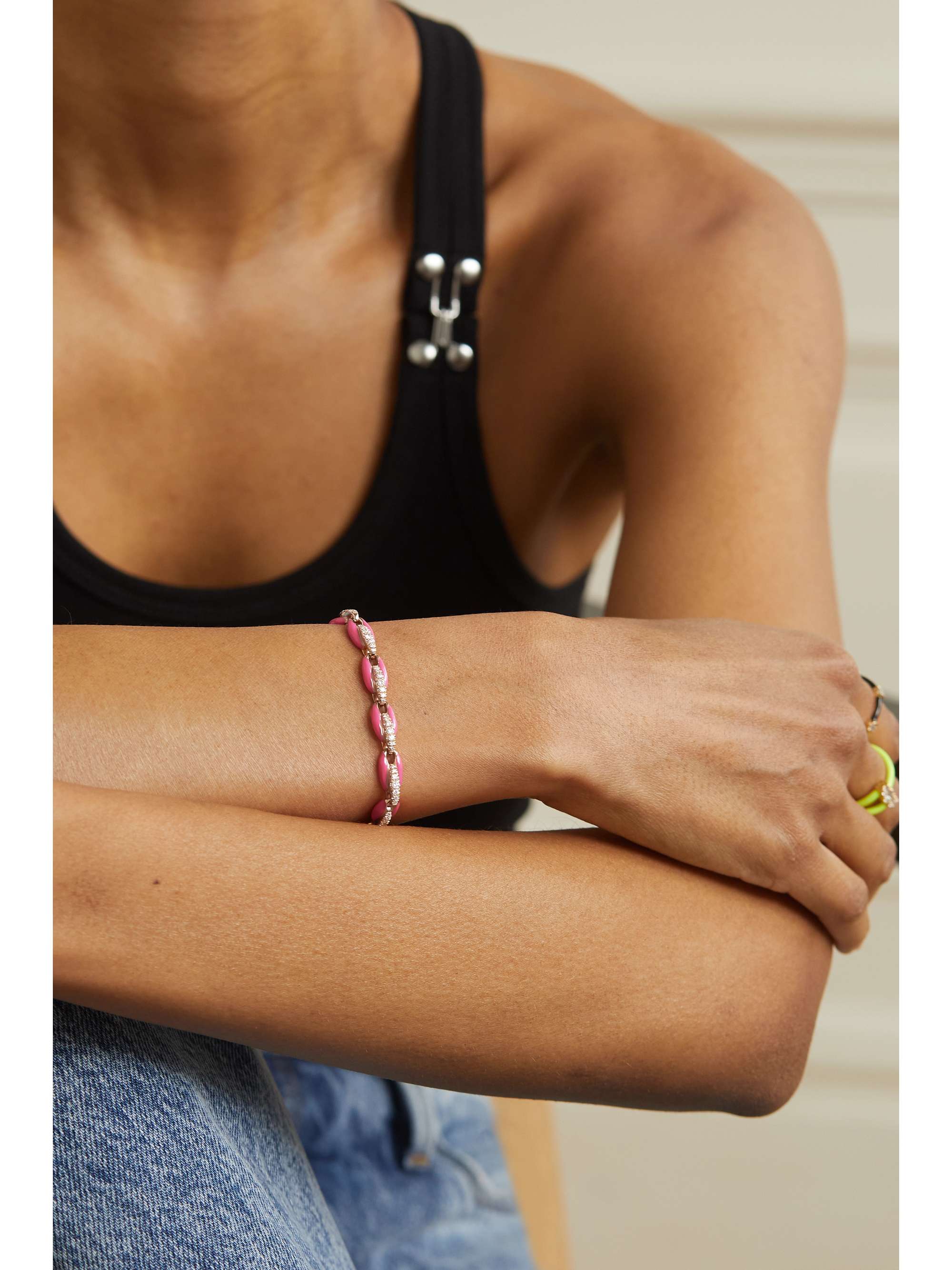 MELISSA KAYE Ada 18-karat rose gold, diamond and enamel bracelet