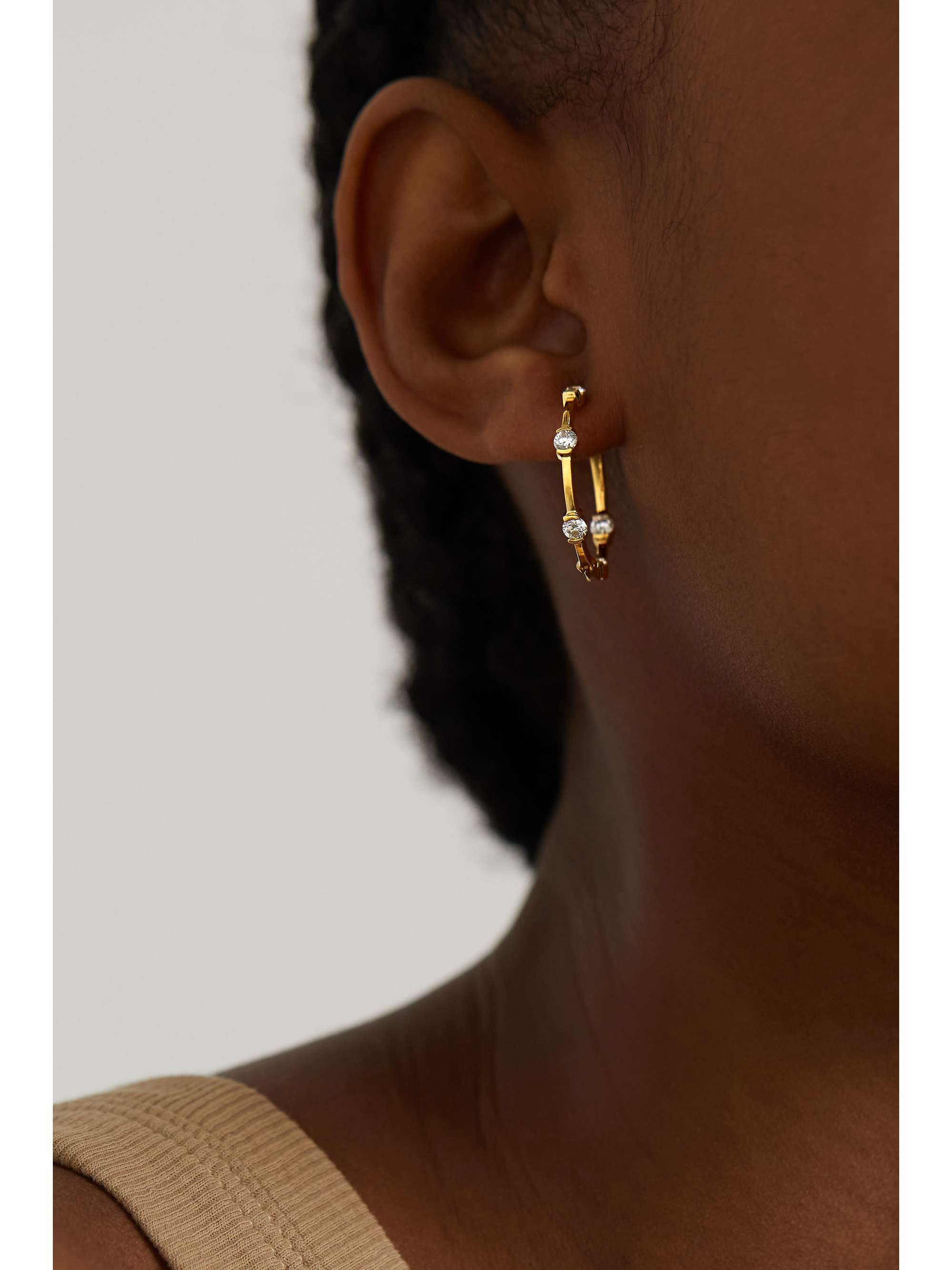 MELISSA KAYE Zea small 18-karat gold, enamel and diamond hoop earrings