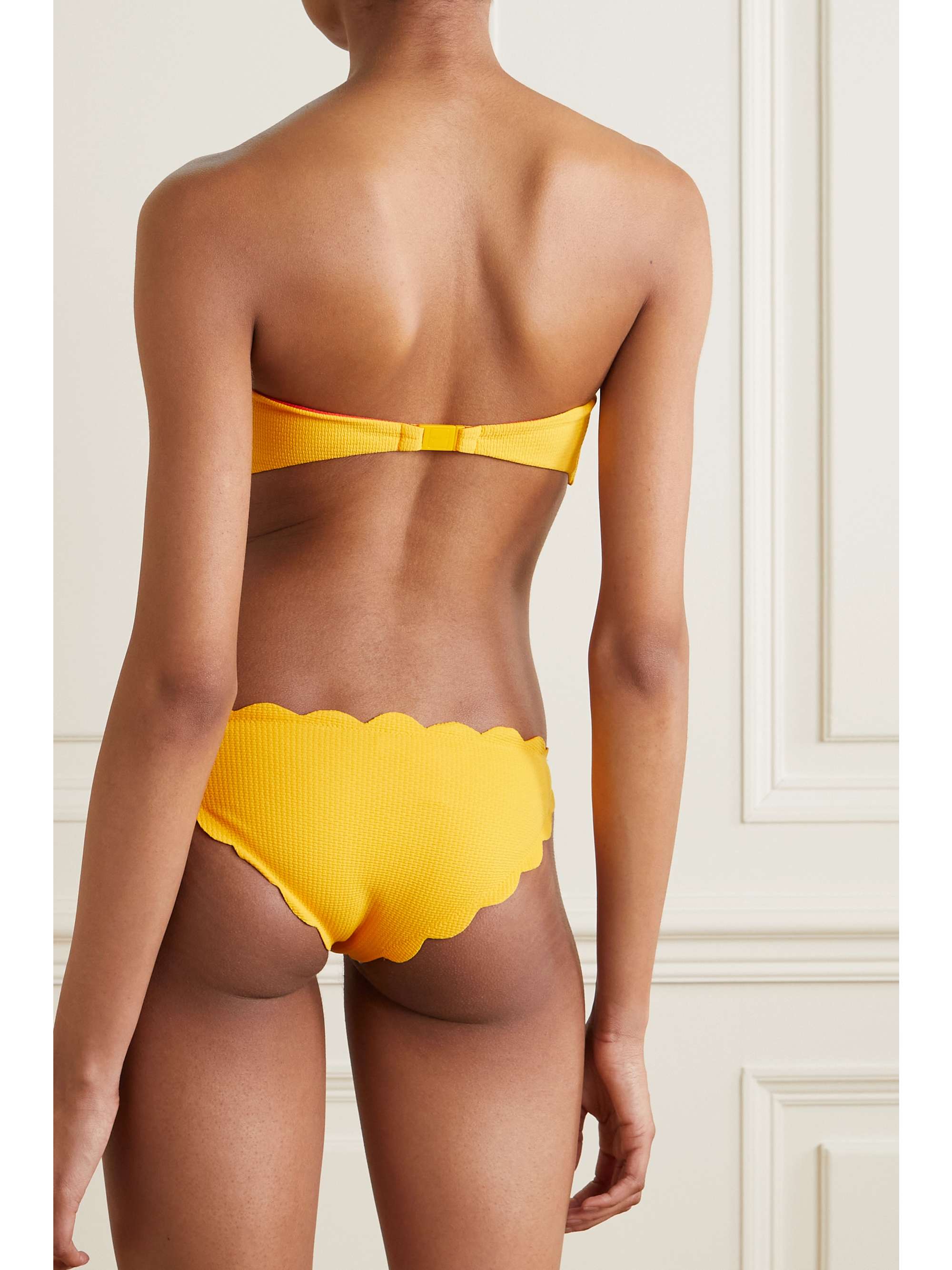 MARYSIA + NET SUSTAIN Antibes reversible scalloped recycled seersucker bikini briefs
