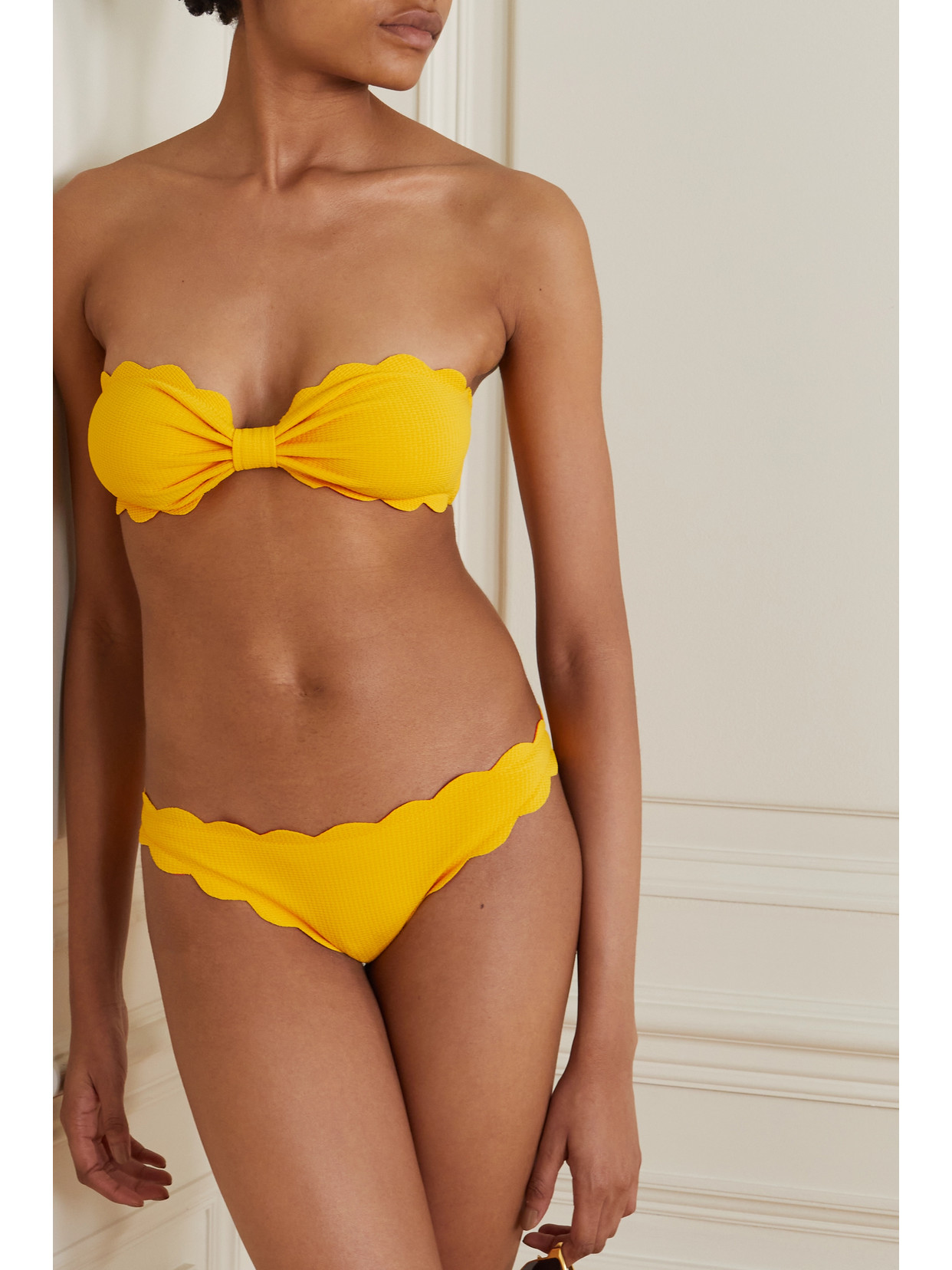 Marysia + Net Sustain Antibes Reversible Scalloped Recycled Seersucker Bikini Briefs In Orange