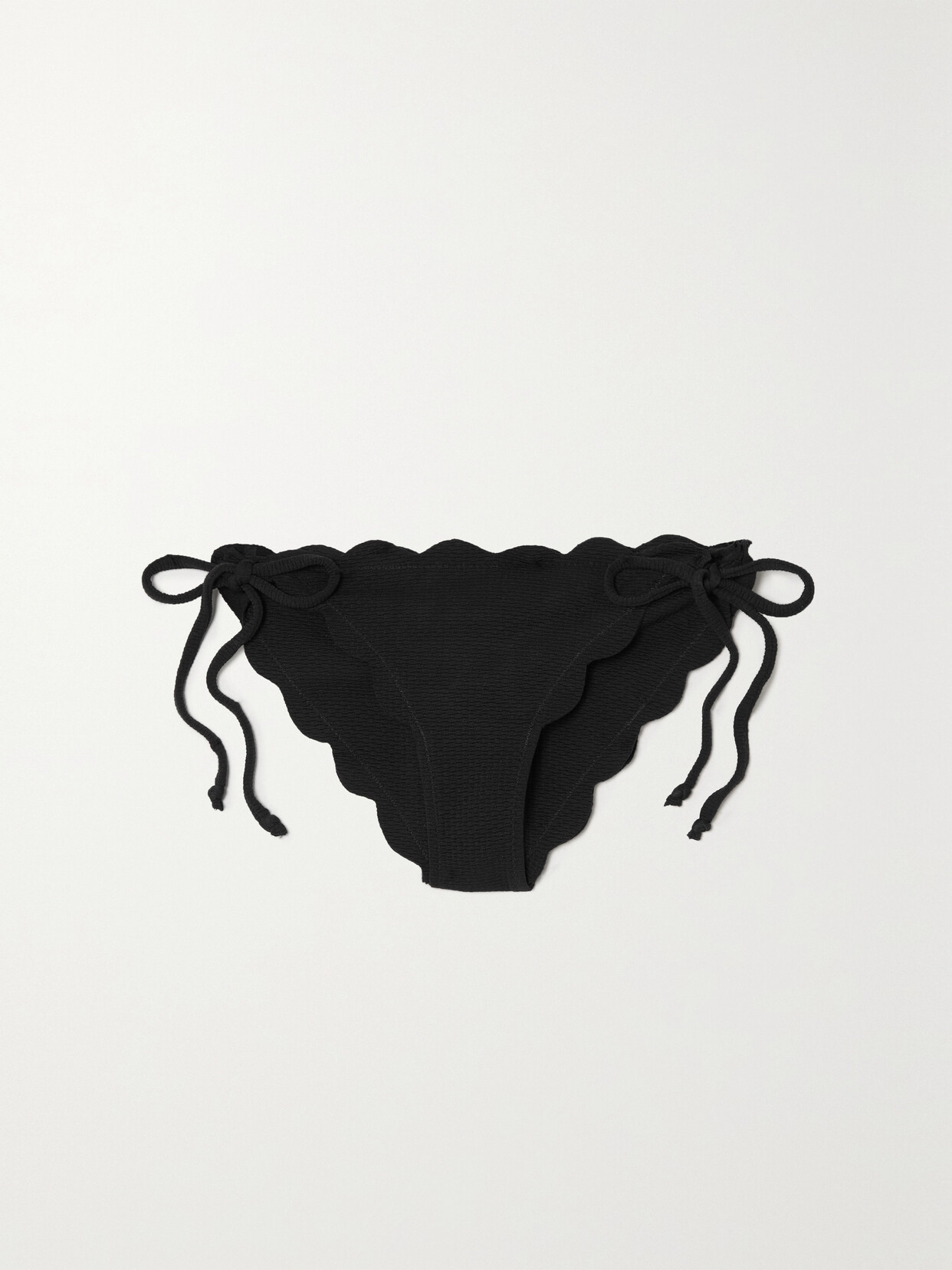 Shop Marysia + Net Sustain Mott Scalloped Recycled Seersucker Bikini Briefs In Black