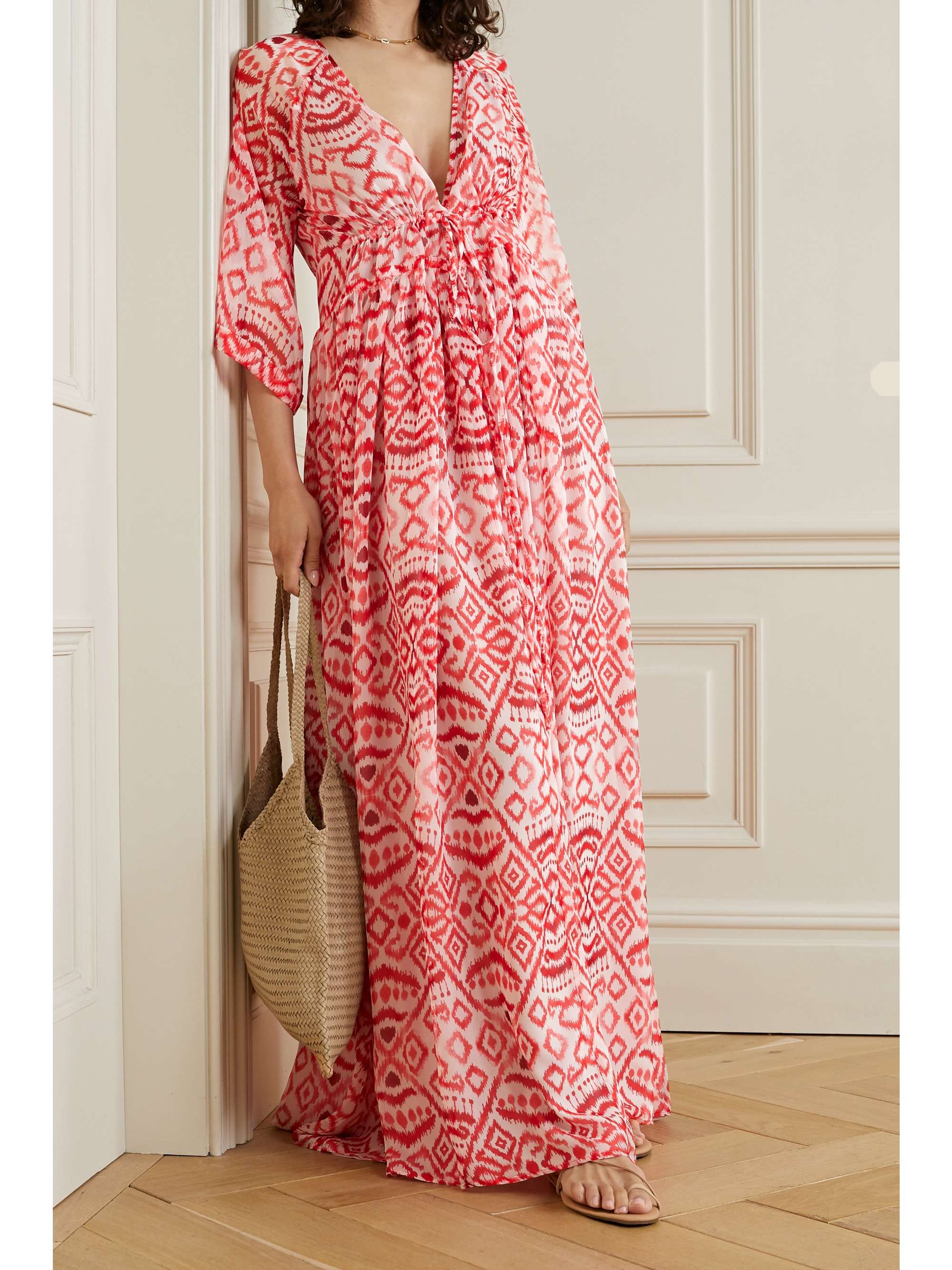 Red Liliane printed chiffon maxi dress ...