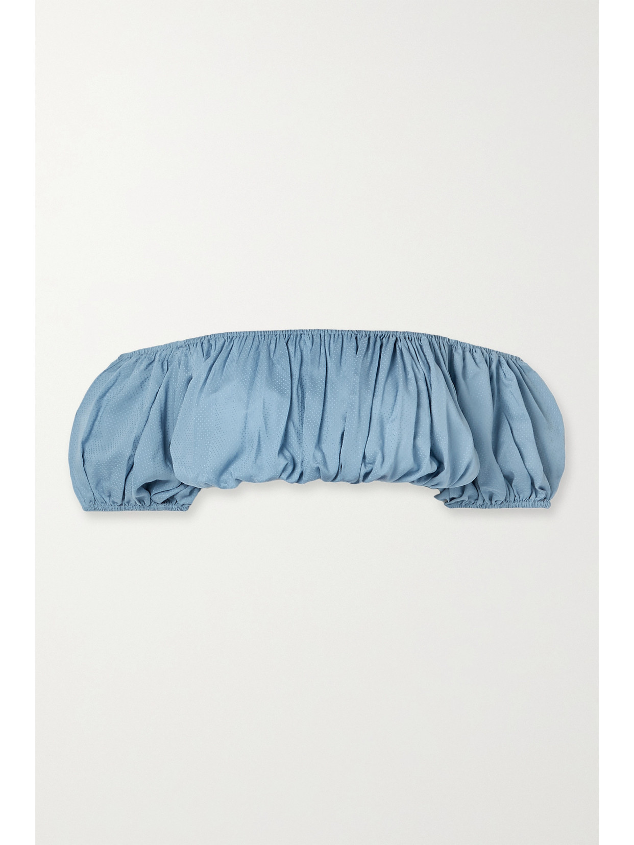 EVARAE + Net Sustain Gretta Off-the-shoulder Cropped Swiss-dot Tencel Lyocell Top - Blue