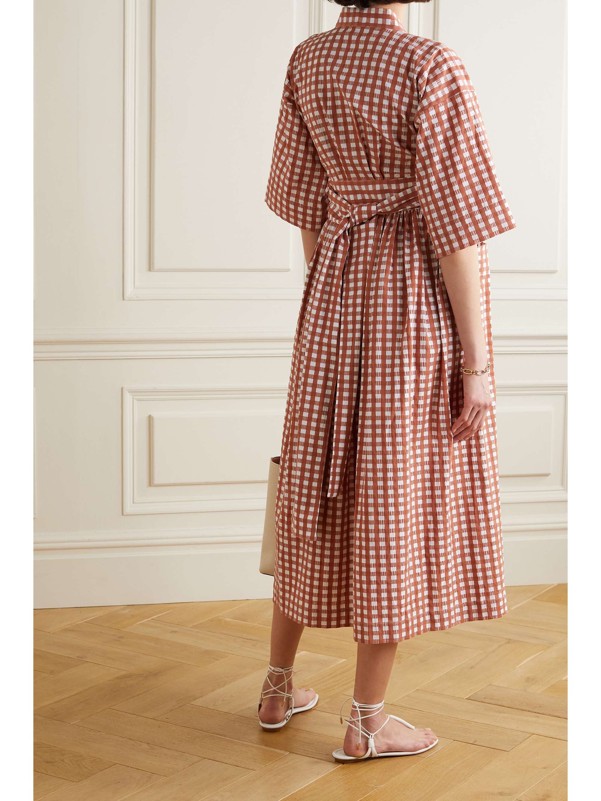 red gingham wrap dress