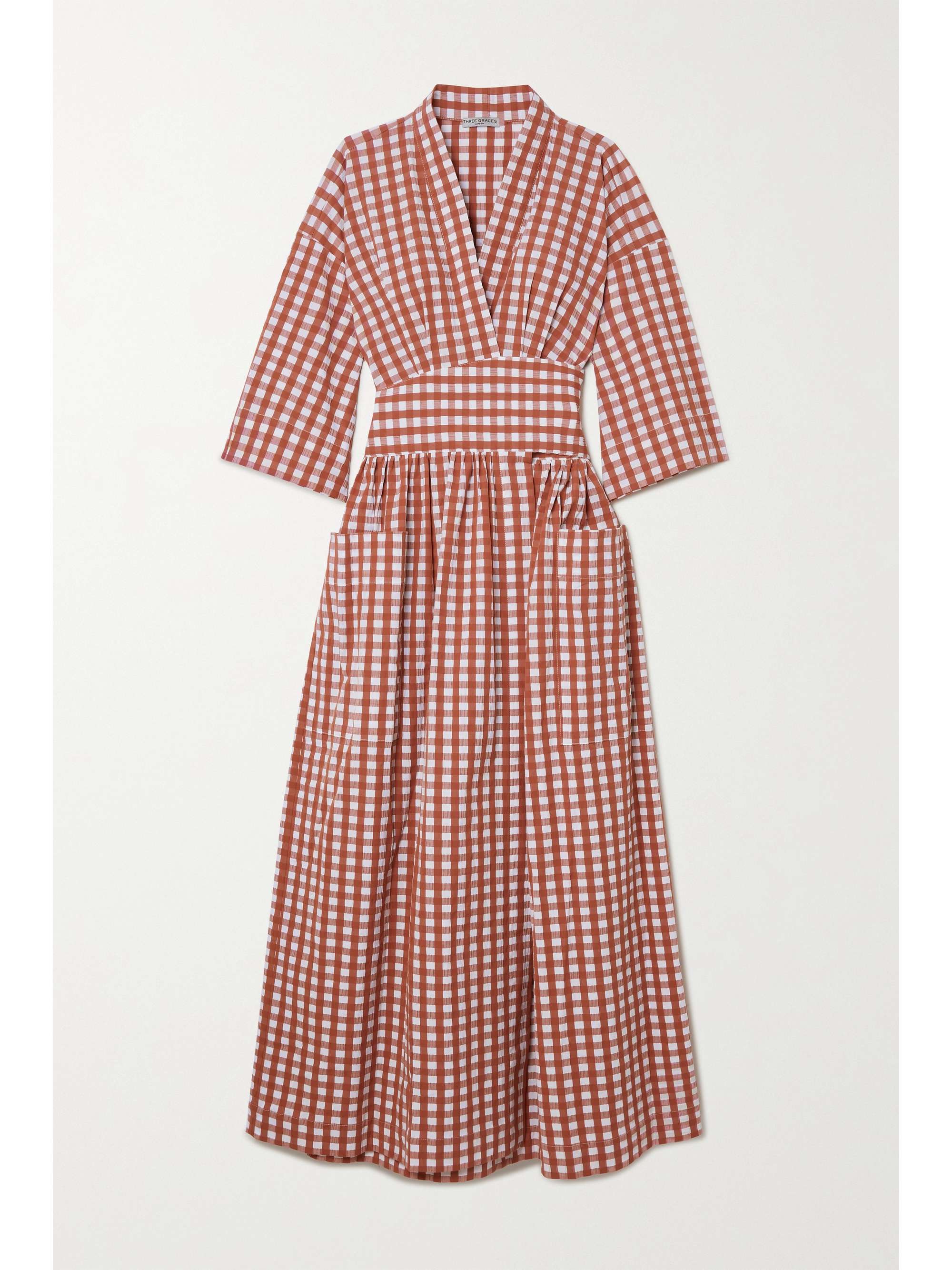 red gingham wrap dress