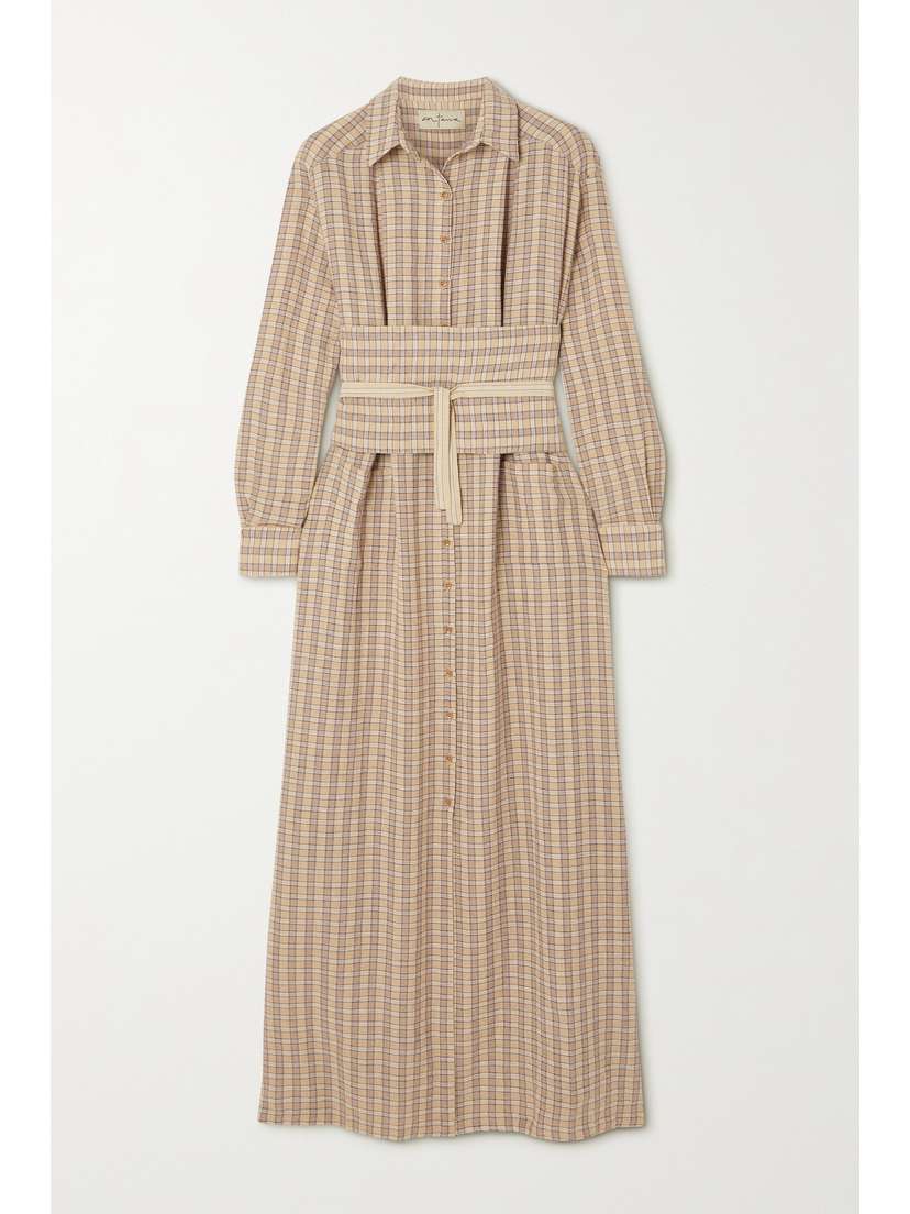 Cortana + Net Sustain Ramon Checked Cotton-blend Maxi Shirt Dress