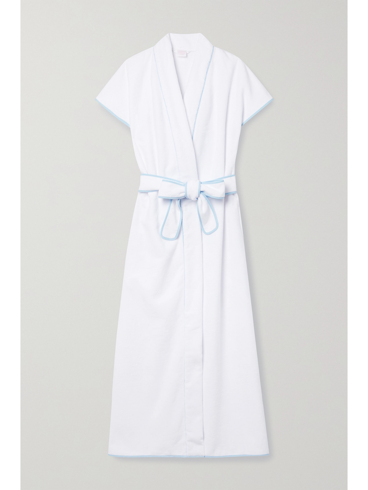 LORETTA CAPONI LIDIA HOODED EMBROIDERED COTTON-TERRY ROBE