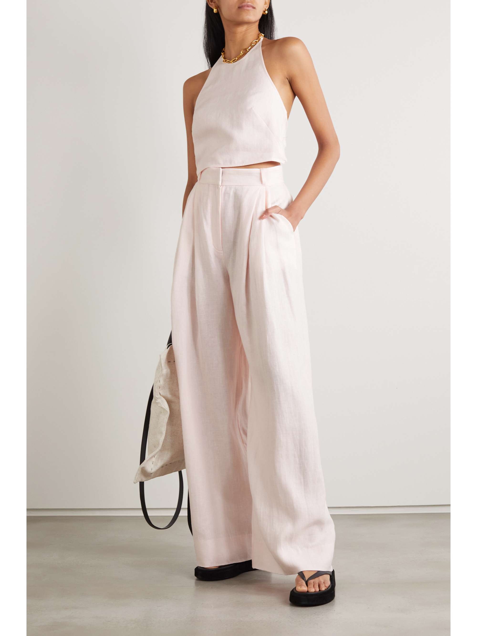 pink Molly pleated linen wide-leg pants 