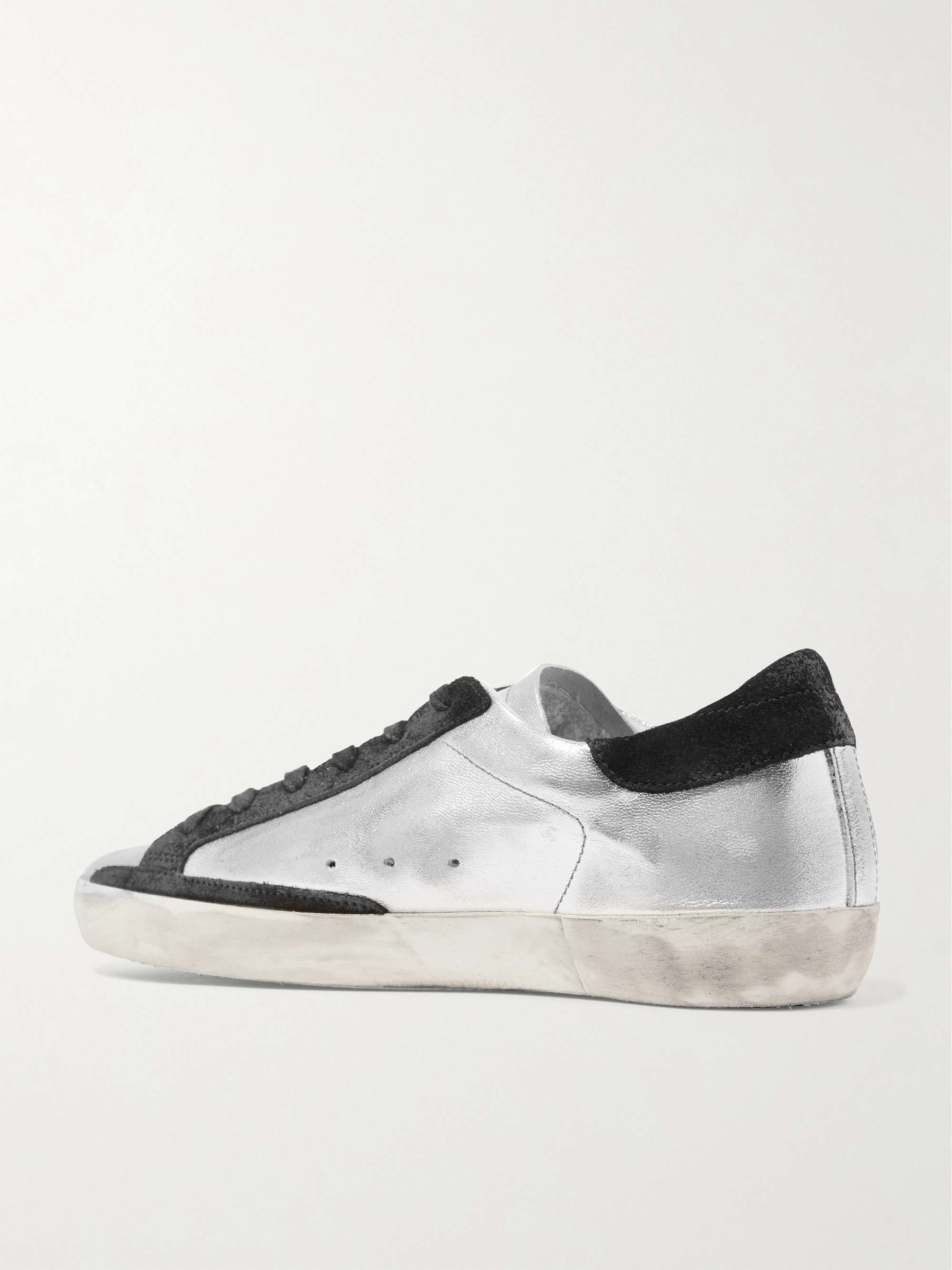 GOLDEN GOOSE Superstar distressed leather and denim sneakers