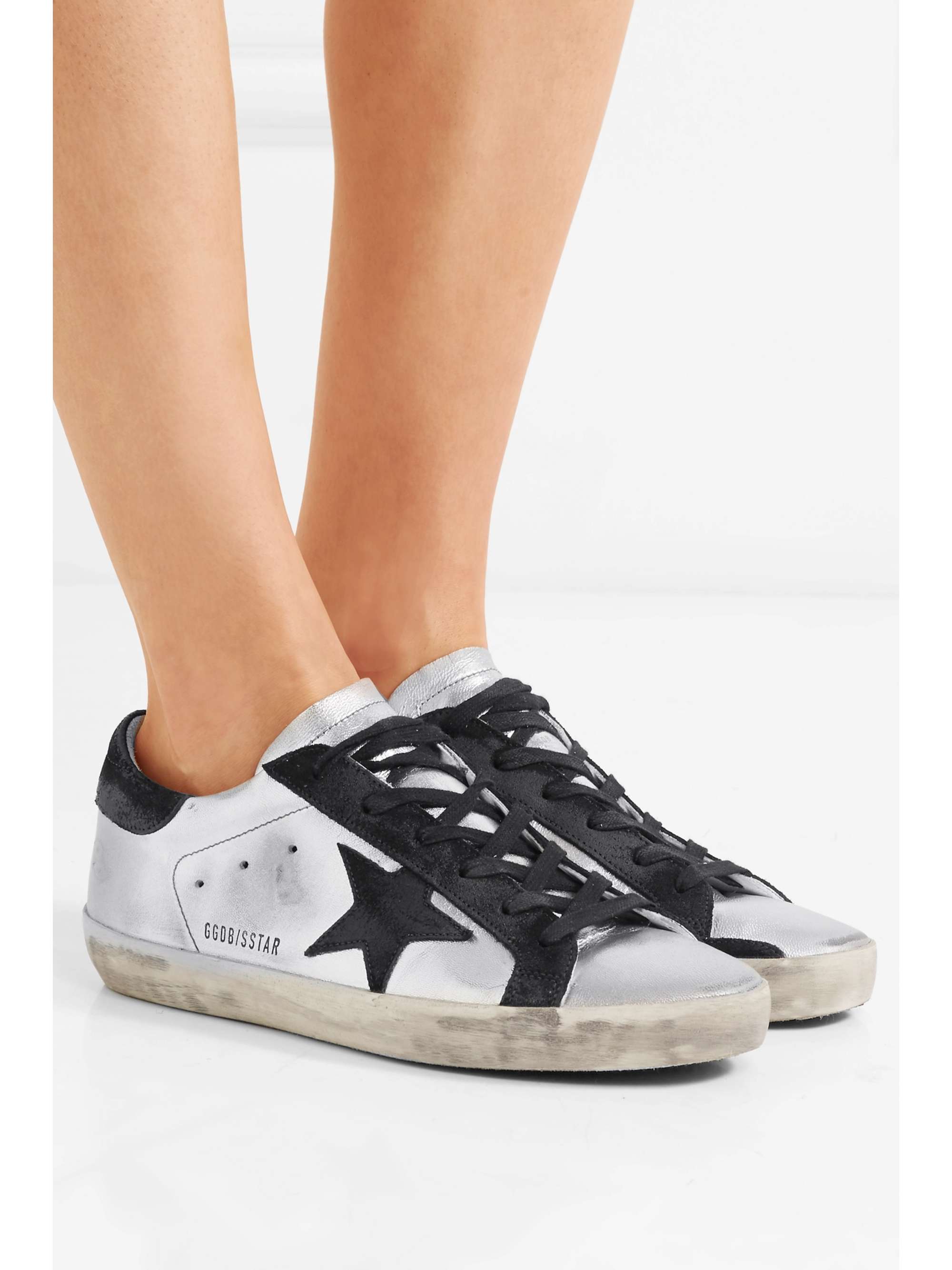 GOLDEN GOOSE Superstar distressed metallic leather and suede