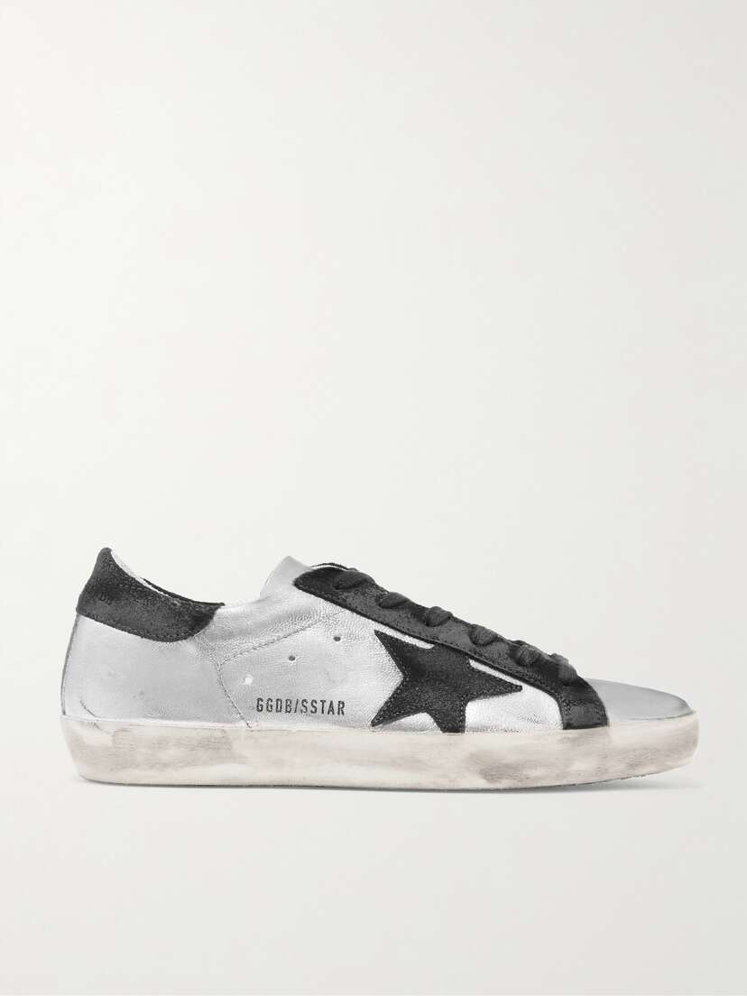 Golden Goose Superstar Distressed Metallic Leather And Suede Sneakers