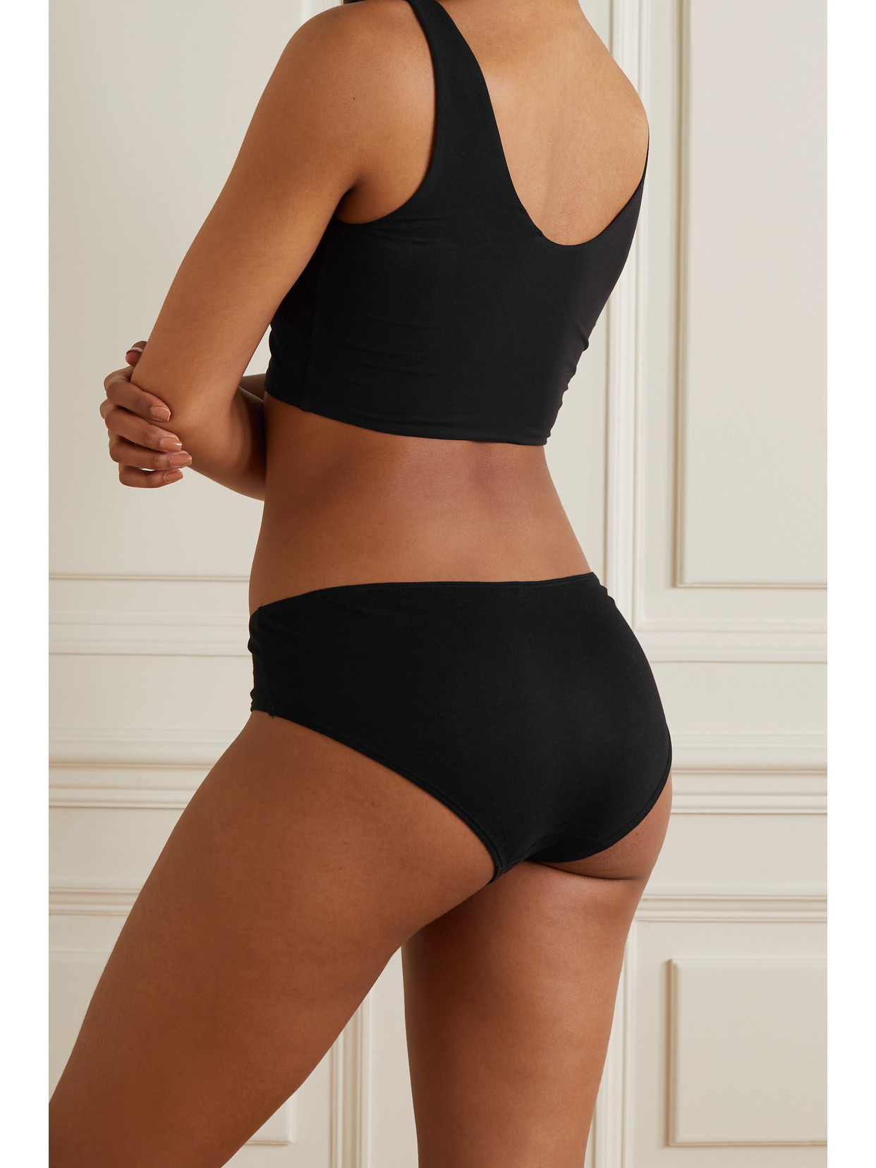 Skin + Net Sustain Set Of Three Organic Pima Cotton-jersey Briefs In Black