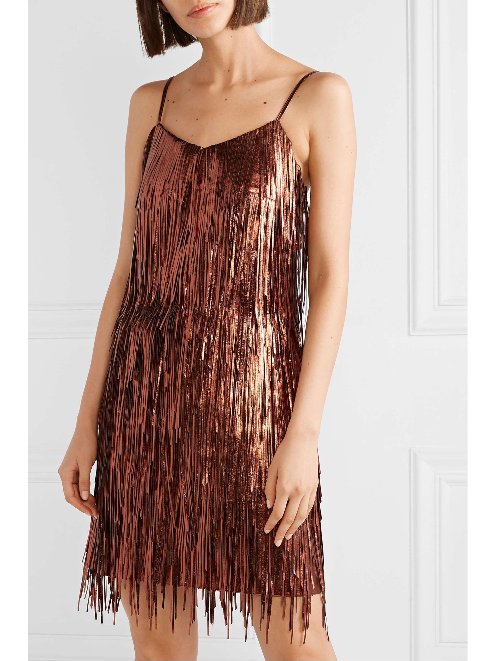 MICHAEL KORS COLLECTION Fringed metallic leather mini dress