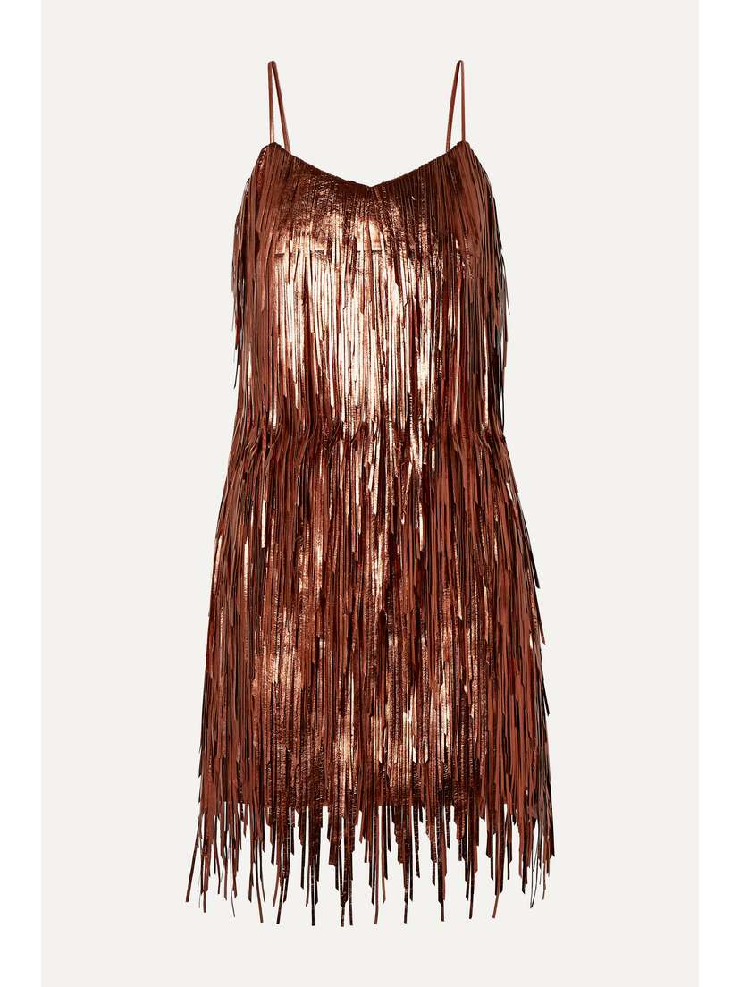 Michael Kors Collection Fringed Metallic Leather Mini Dress