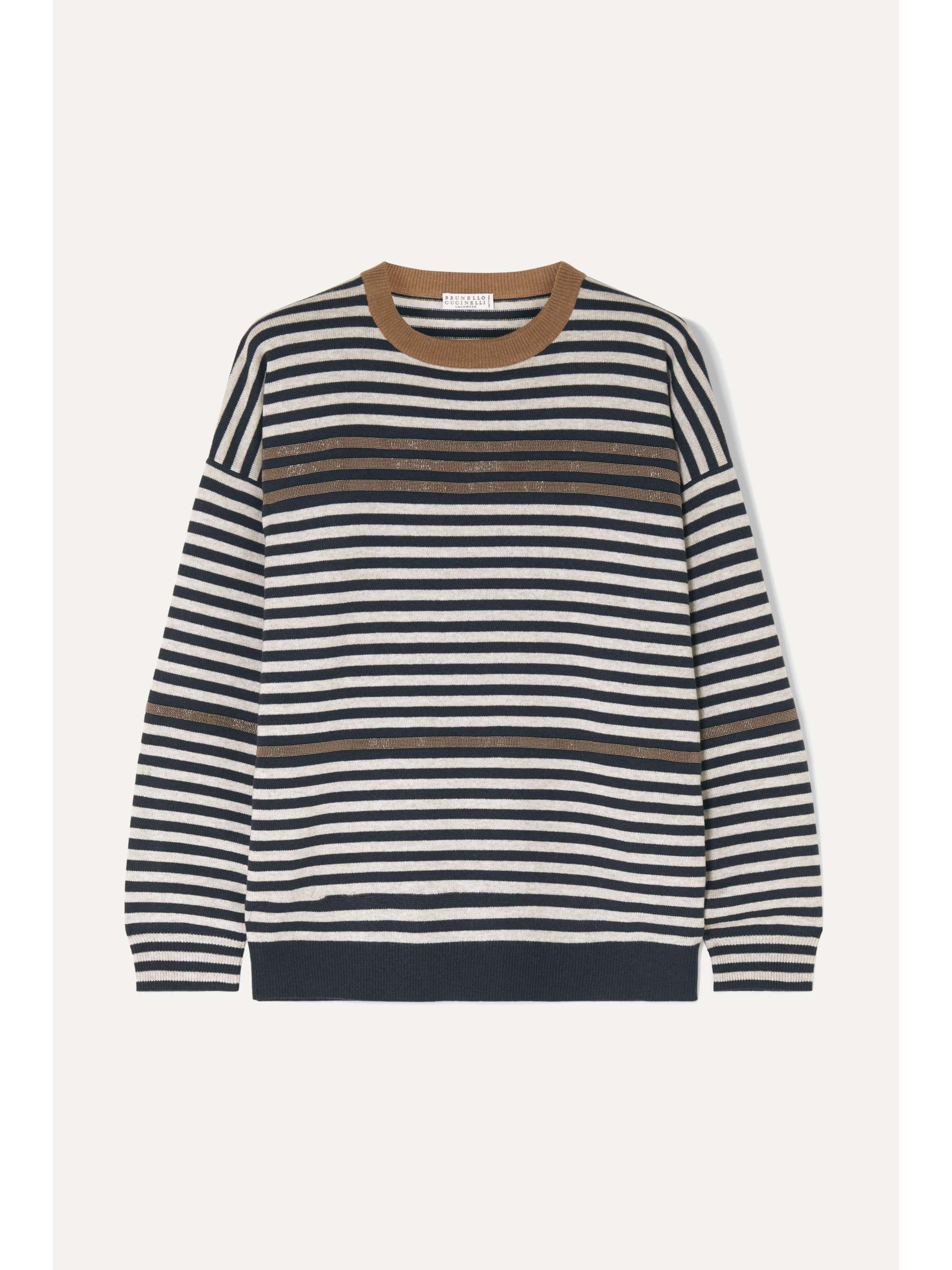 BRUNELLO CUCINELLI Embellished striped wool cashmere and silk sweater