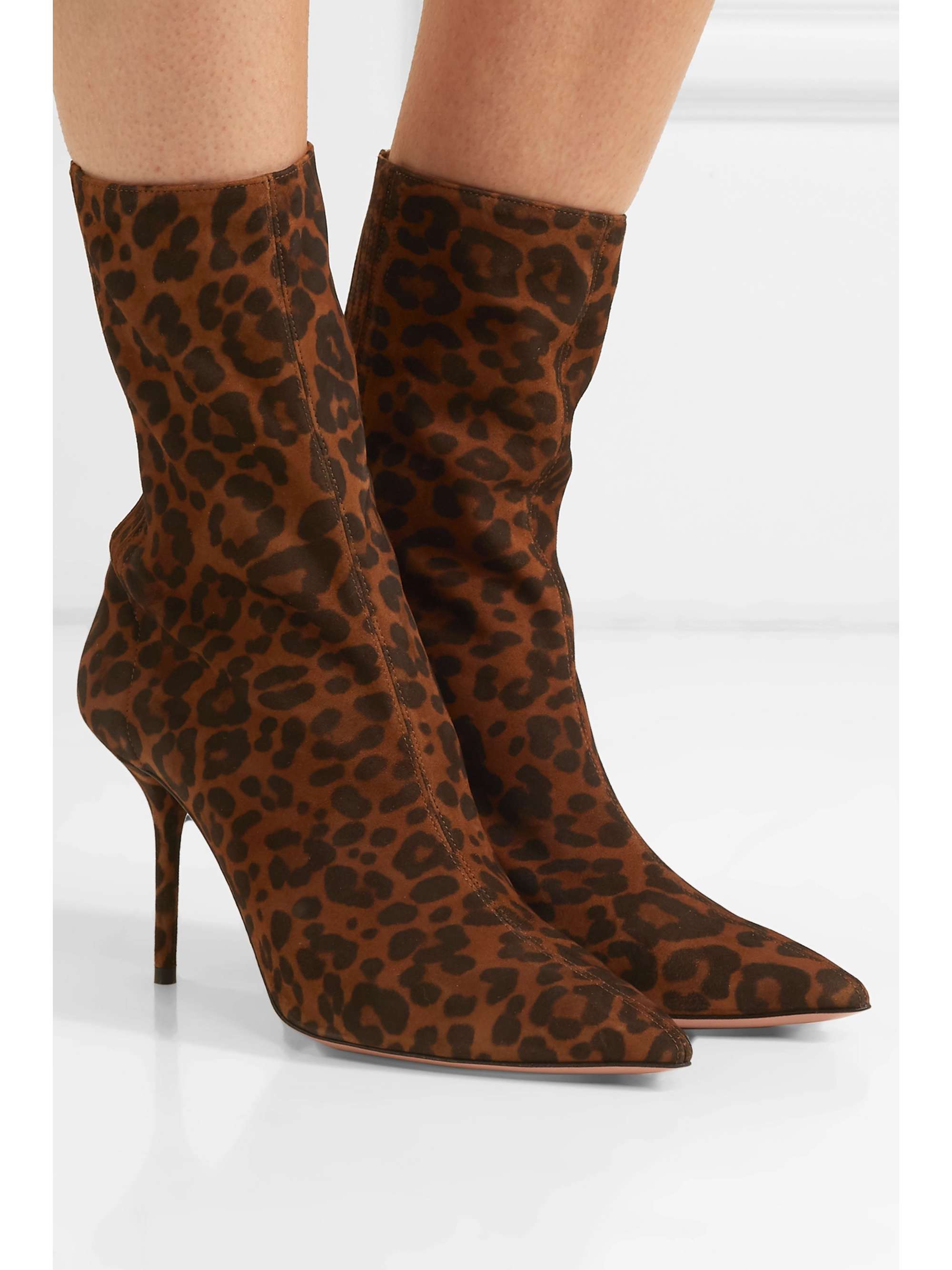 AQUAZZURA Saint Honoré 85 leopard-print suede sock boots