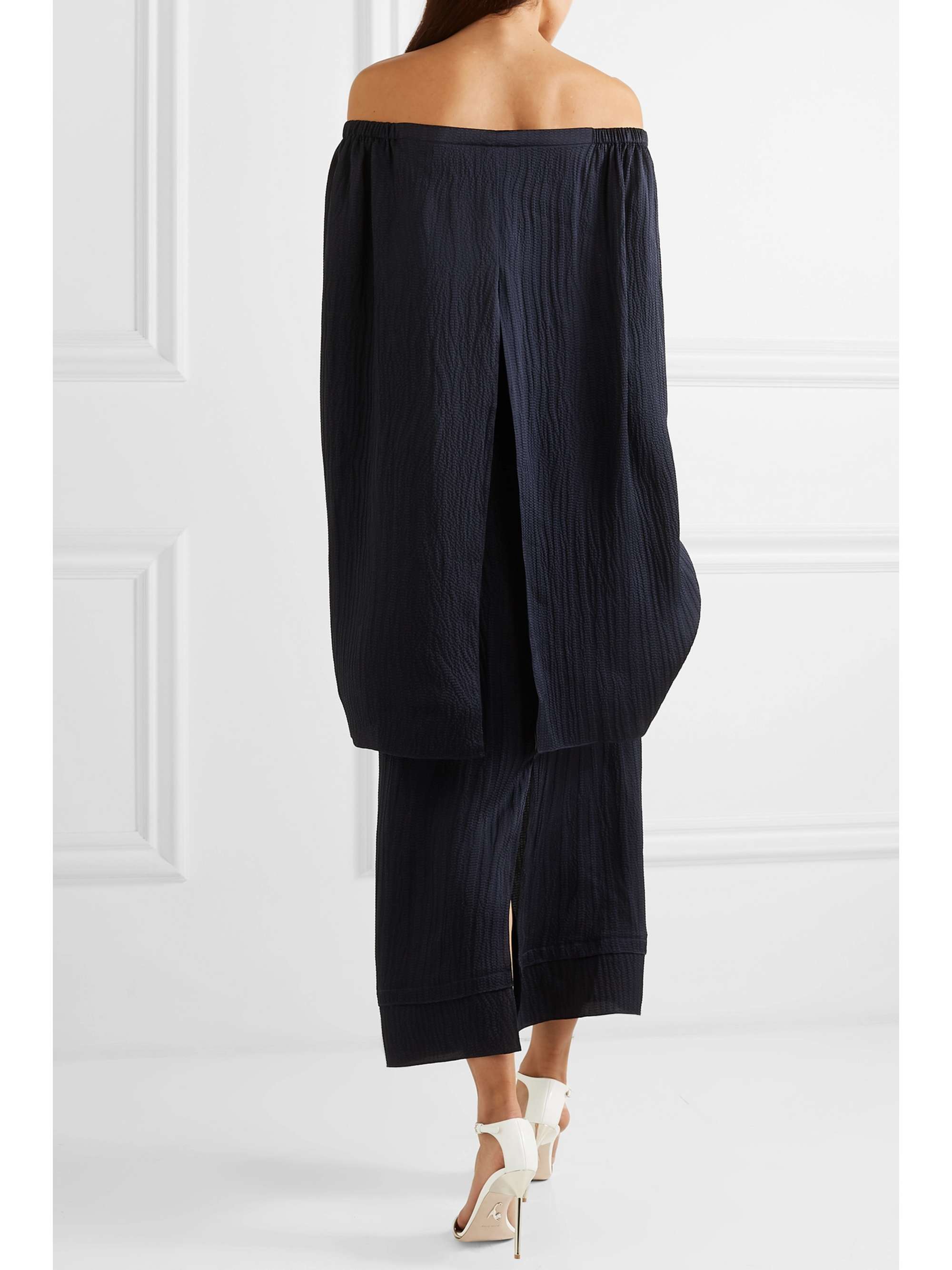 ROLAND MOURET Hinsby off-the-shoulder layered hammered-silk dress