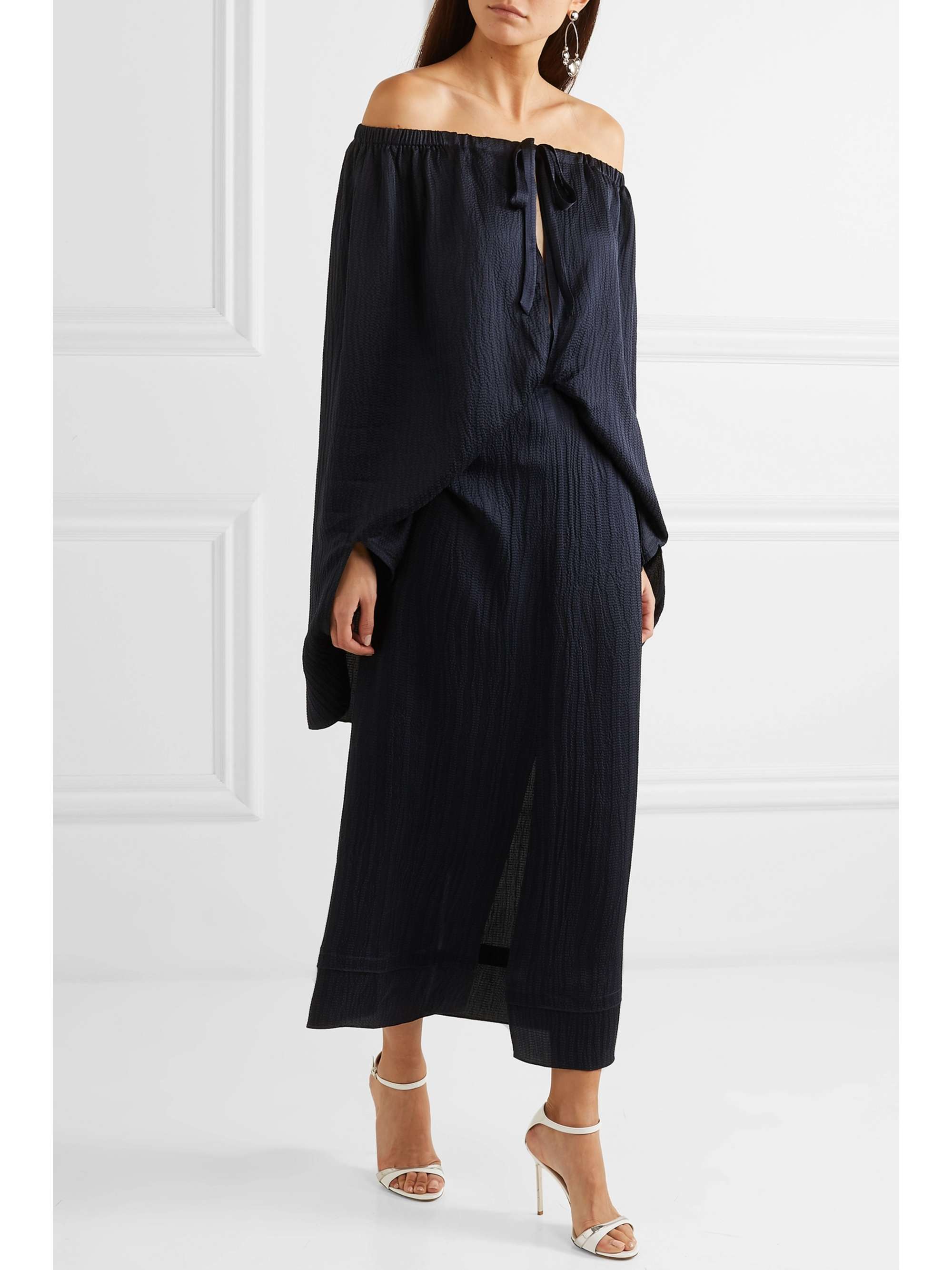 ROLAND MOURET Hinsby off-the-shoulder layered hammered-silk dress