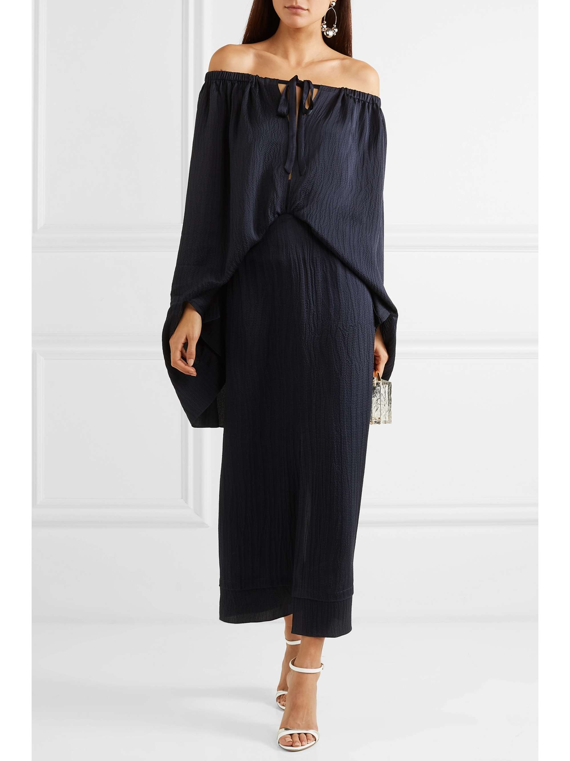 ROLAND MOURET Hinsby off-the-shoulder layered hammered-silk dress
