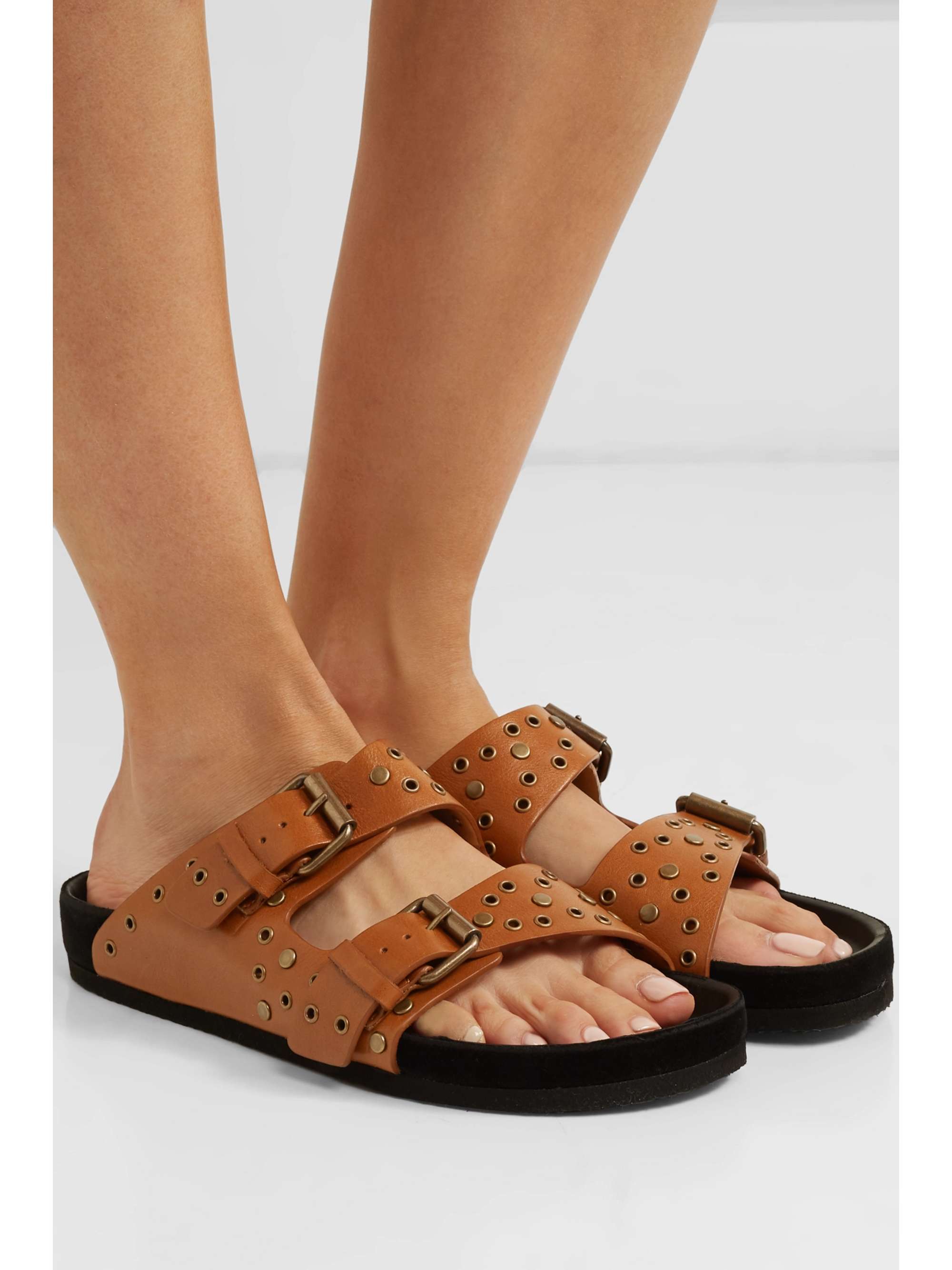 ISABEL MARANT Lennya embellished distressed leather slides