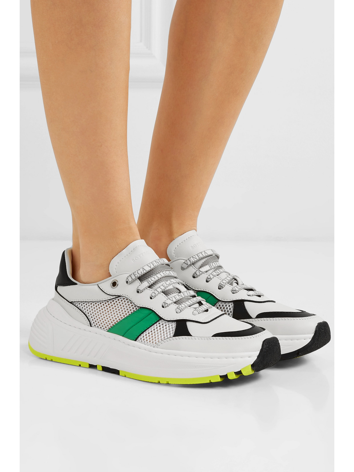 Bottega Veneta Speedster Leather And Mesh Sneakers In White | ModeSens