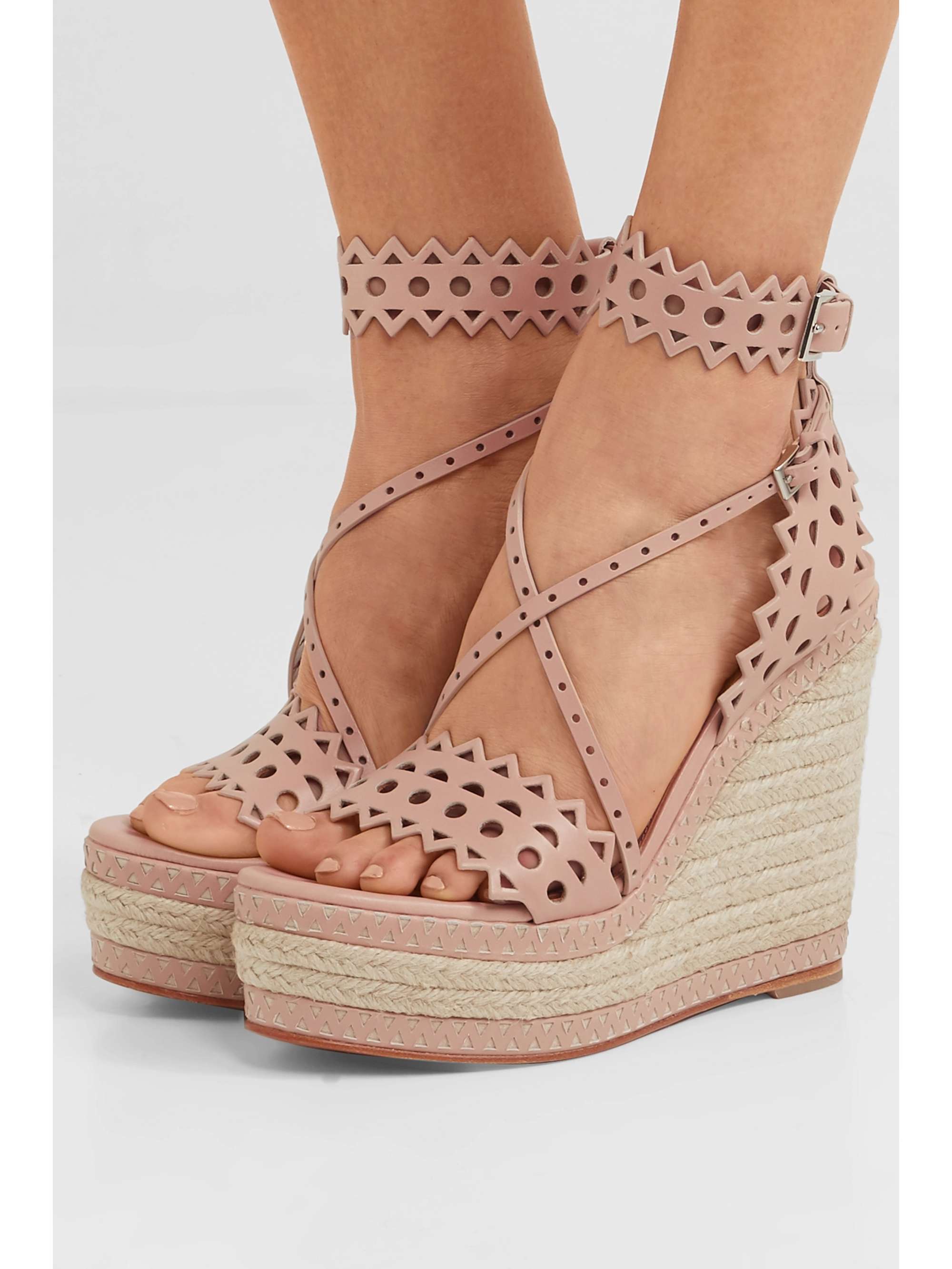 ALAÏA 140 laser-cut leather wedge espadrilles | NET-A-PORTER