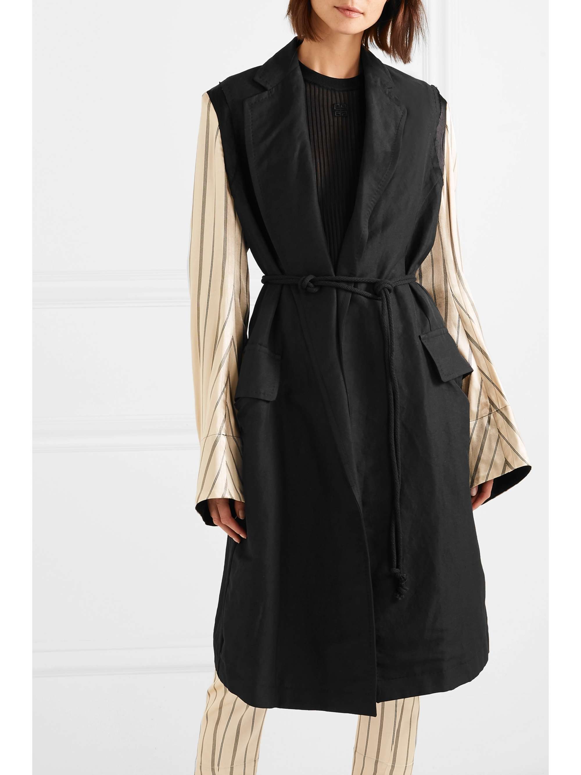 ANN DEMEULEMEESTER Satin-paneled linen-blend twill coat