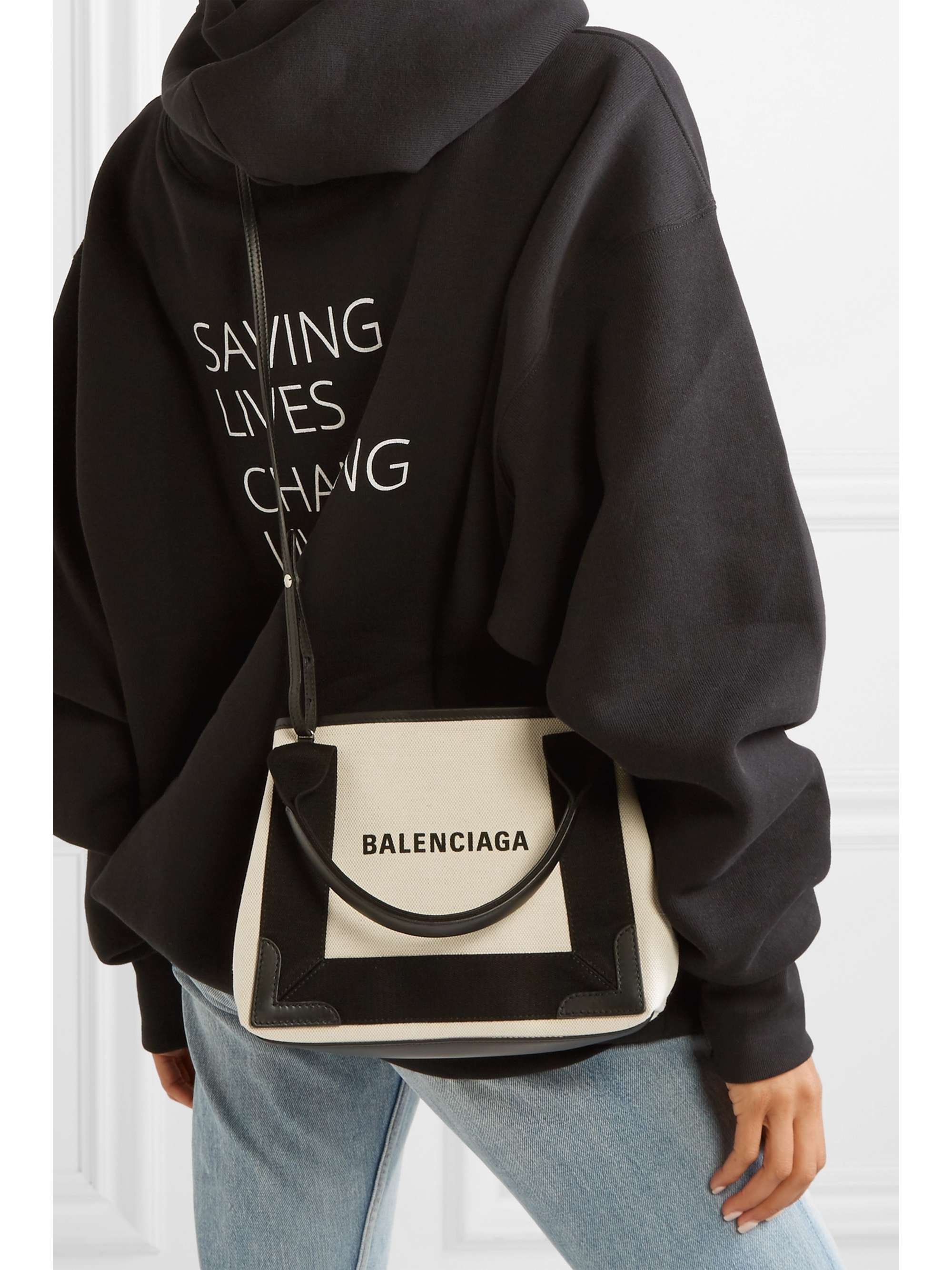 BALENCIAGA Leather-trimmed logo-print canvas tote