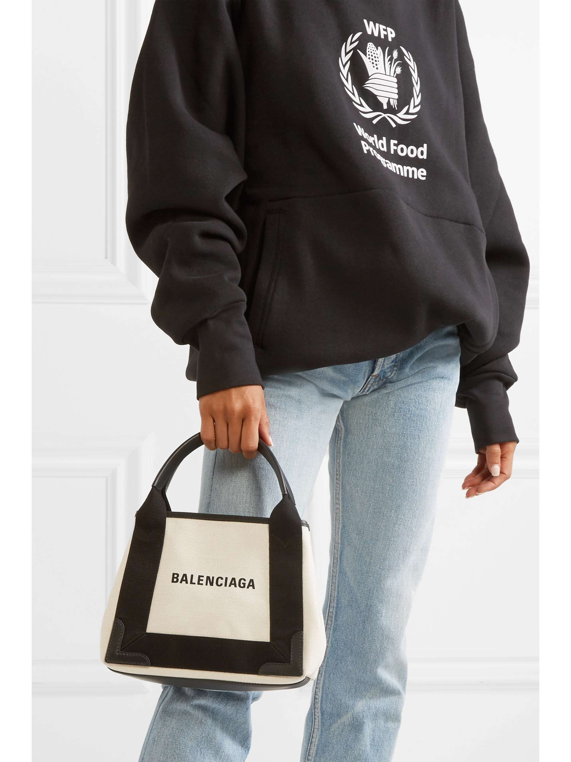 BALENCIAGA Leather-trimmed logo-print canvas tote
