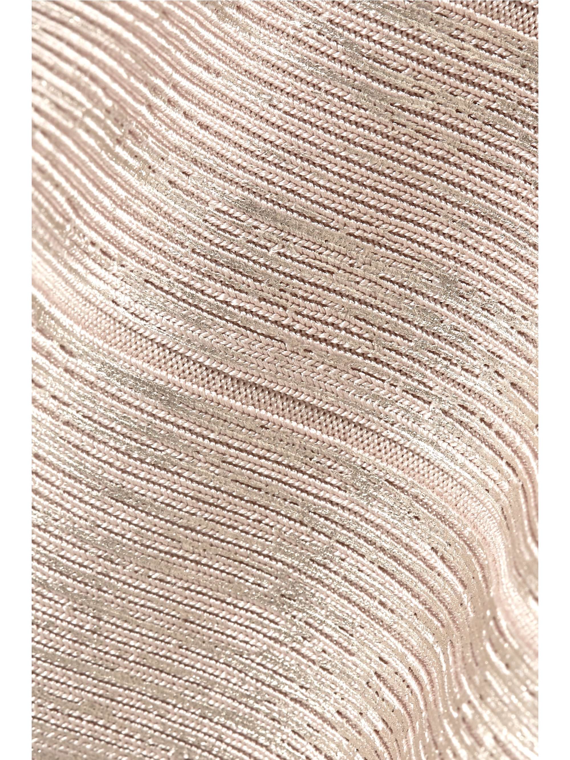 HERVÉ LÉGER Tulle-trimmed metallic bandage gown