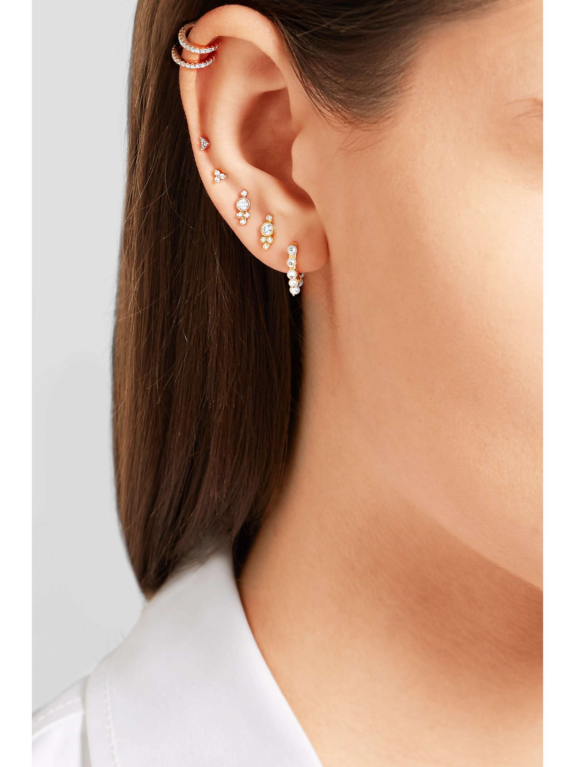 MARIA TASH 6.5mm 14-karat gold pearl hoop earring