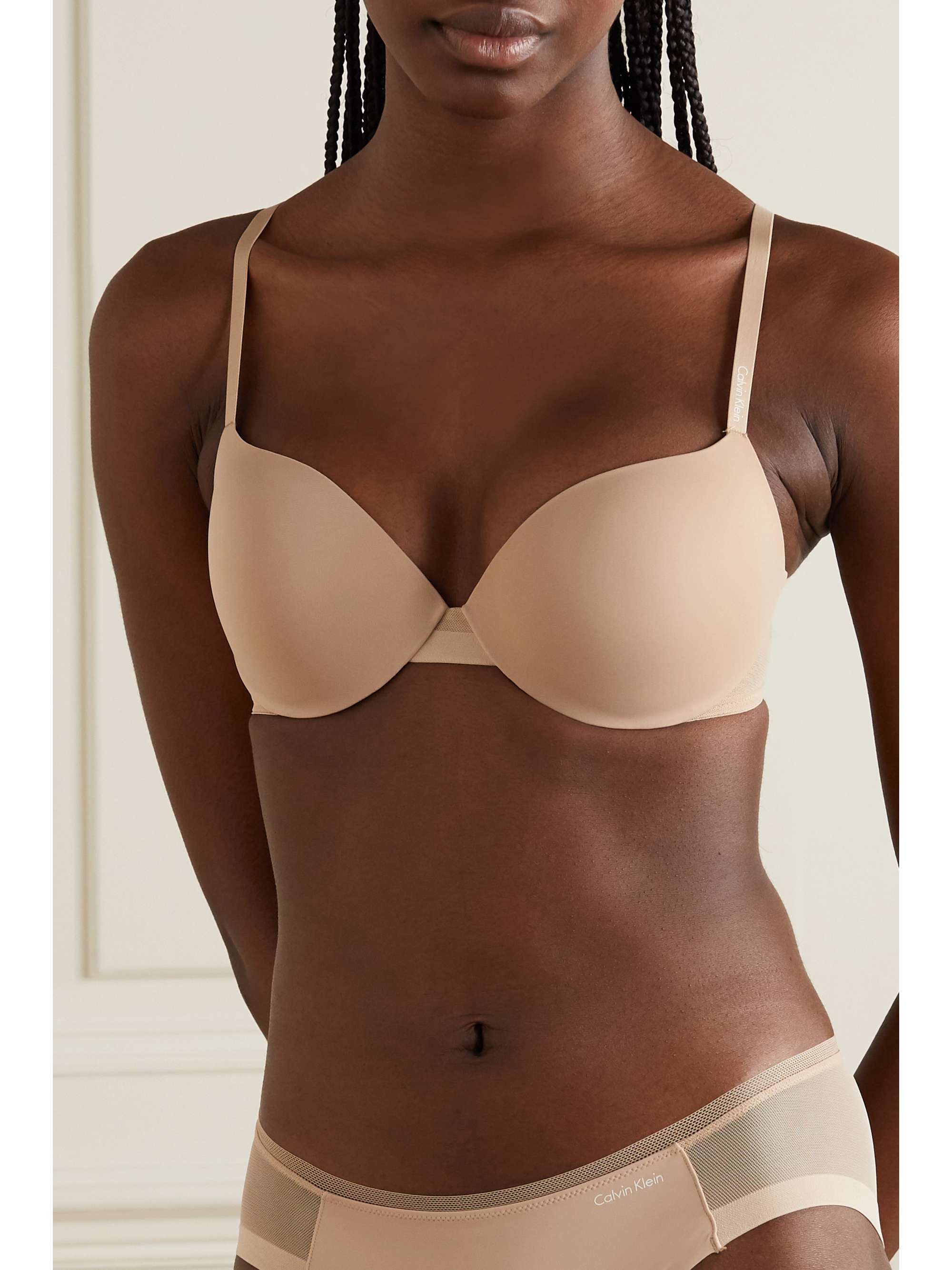 CALVIN KLEIN UNDERWEAR Sculpted Demi Lightly Lined Plunge Push-Up  stretch-jersey and mesh underwired bra | NET-A-PORTER