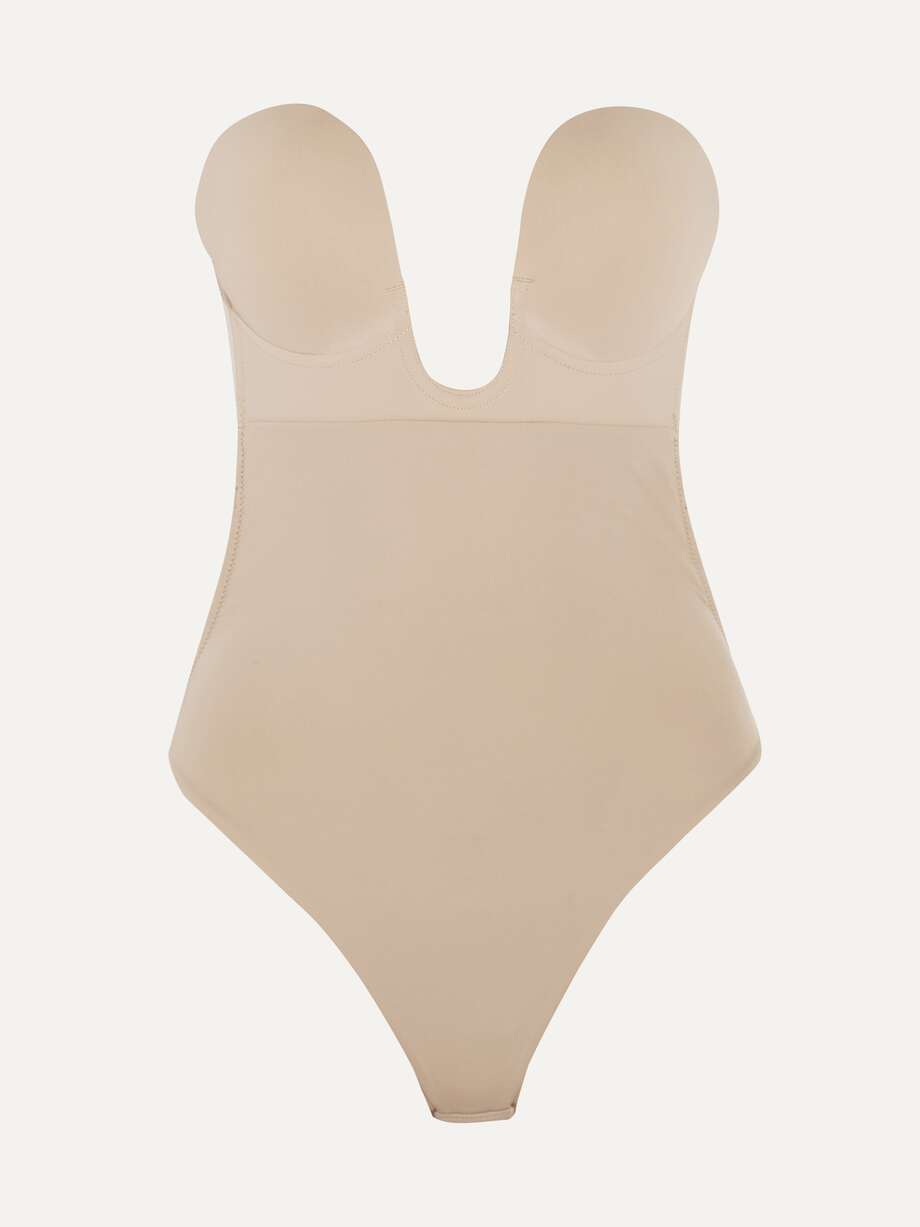 Neutral UPlunge selfadhesive backless thong bodysuit FASHION FORMS