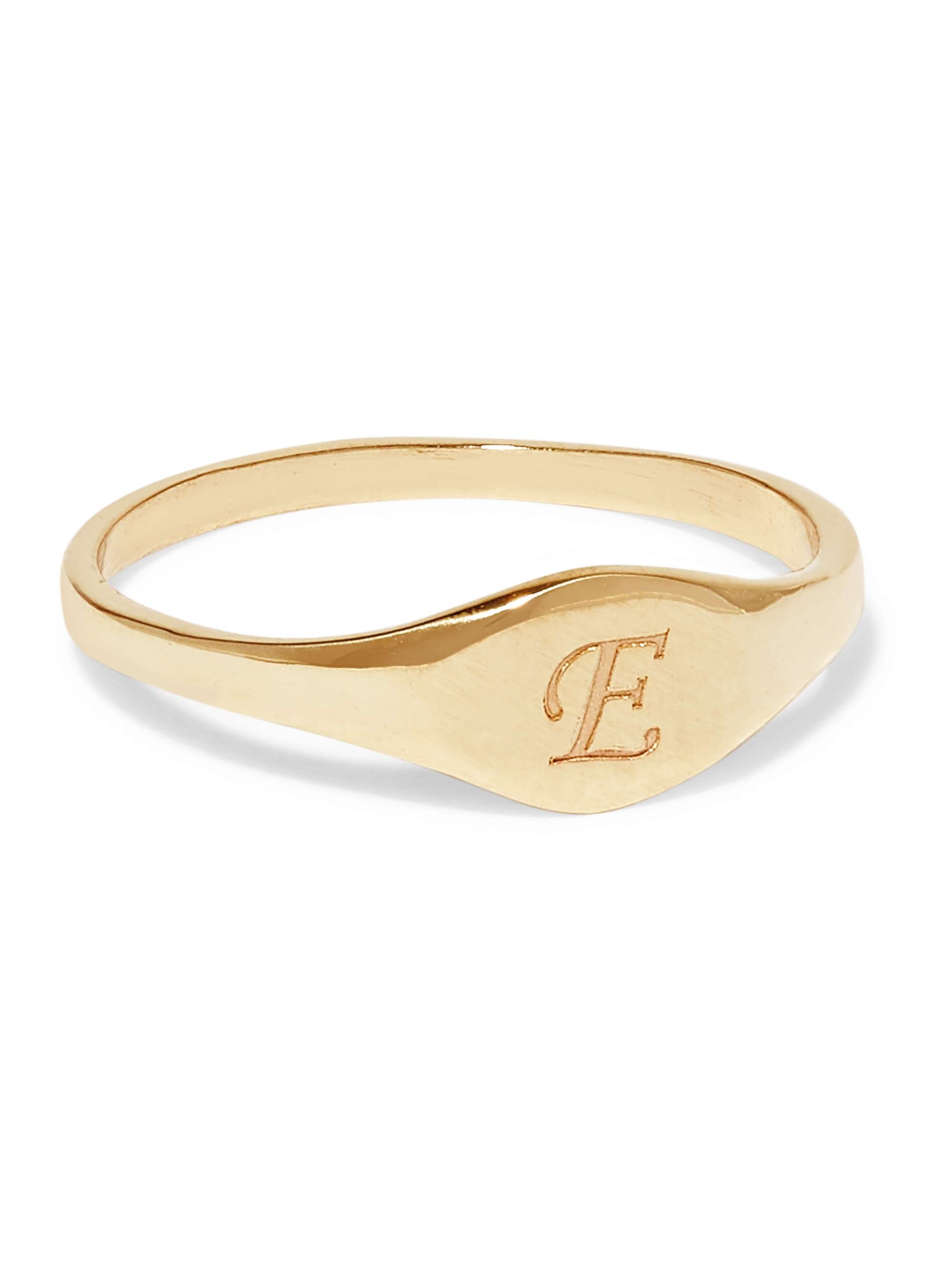 STONE AND STRAND Alphabet Mini Pinky gold ring NETAPORTER