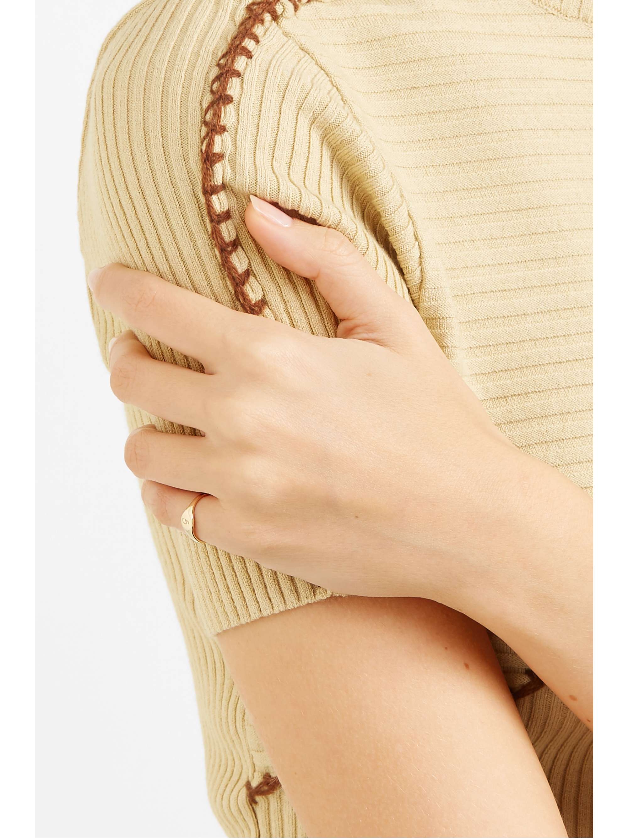 STONE AND STRAND Alphabet Mini Pinky gold ring NETAPORTER