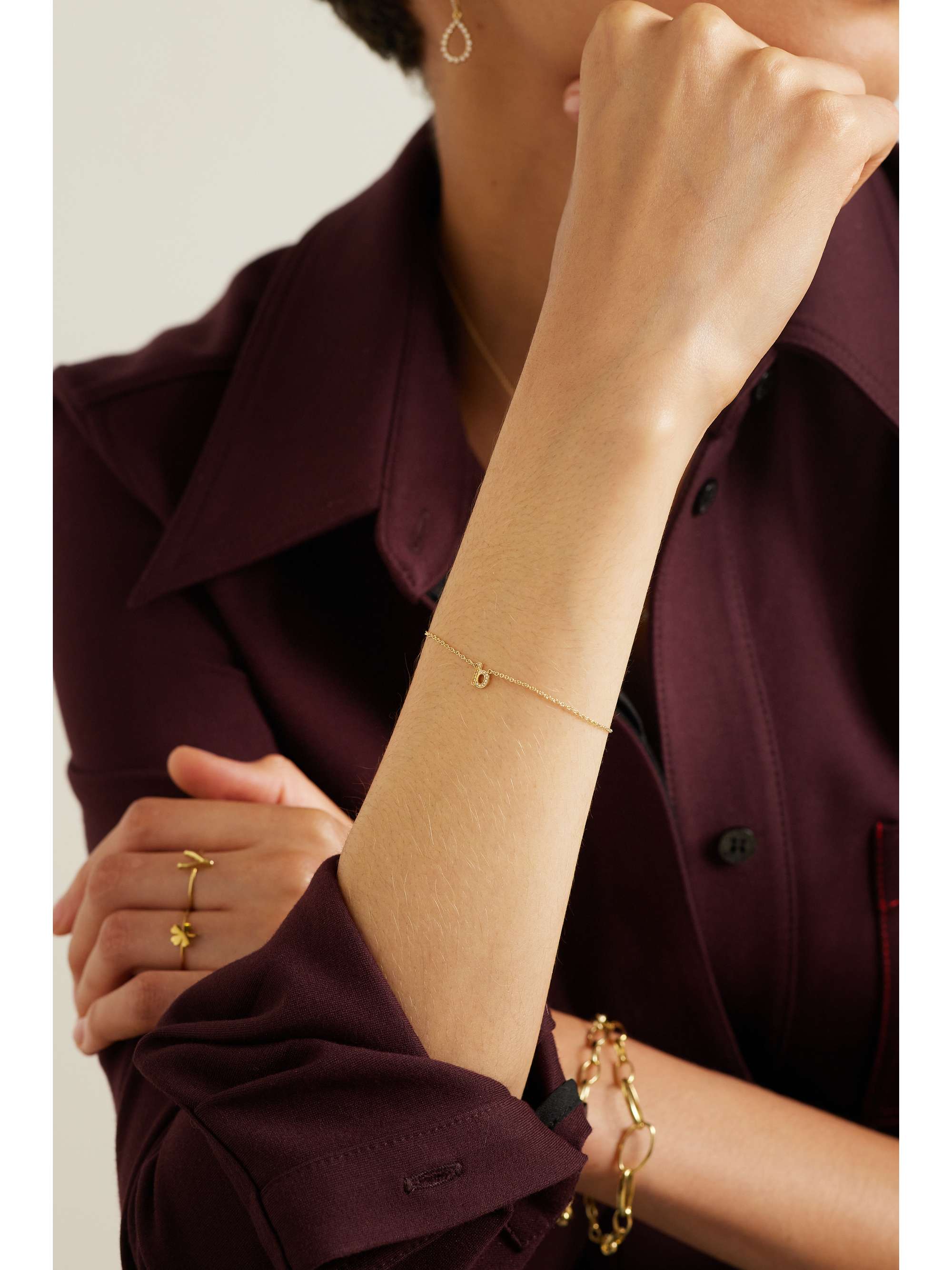 JENNIFER MEYER Letter 18-karat gold diamond bracelet
