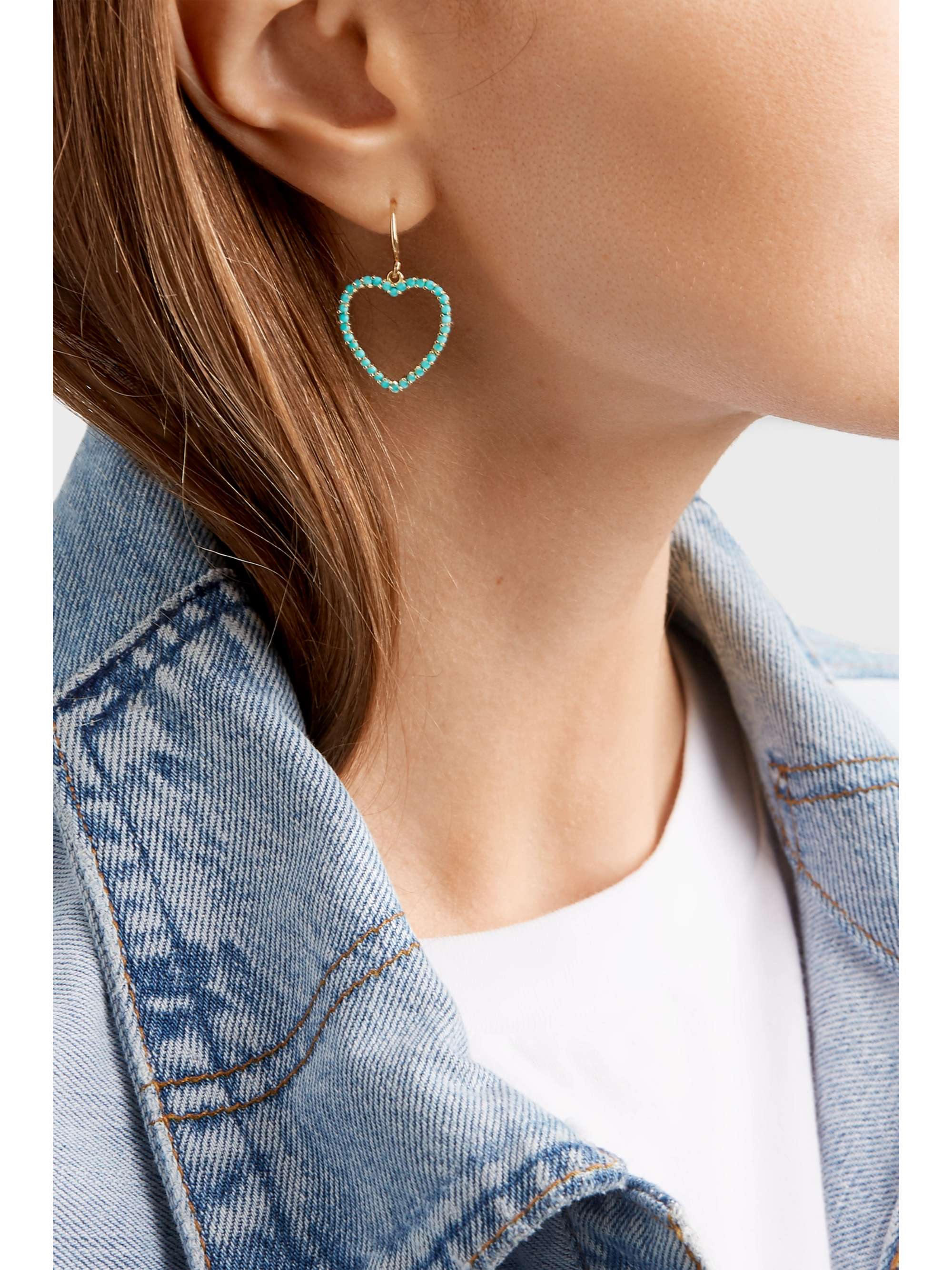 JENNIFER MEYER Heart 18-karat gold turquoise earrings