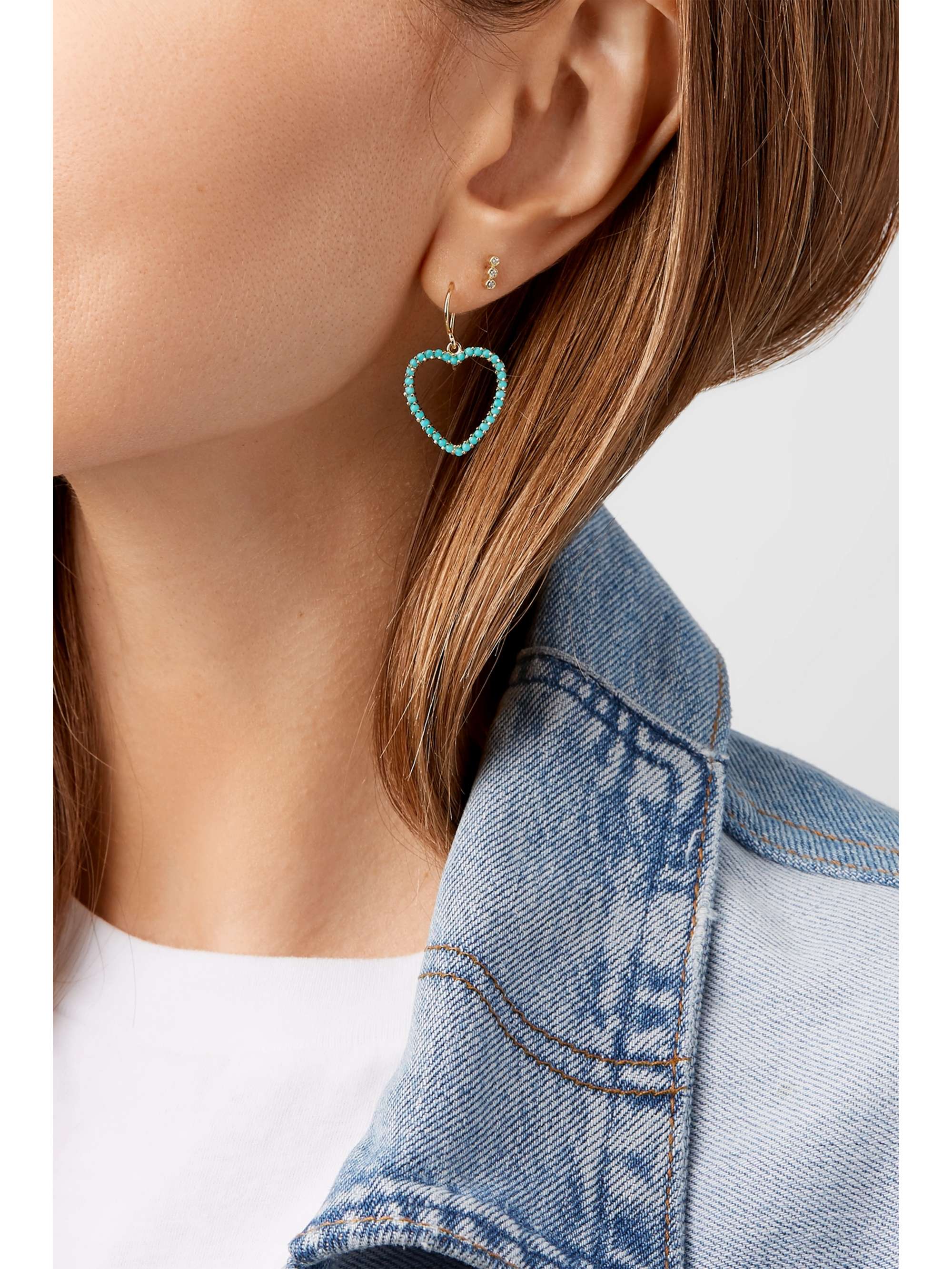 JENNIFER MEYER Heart 18-karat gold turquoise earrings