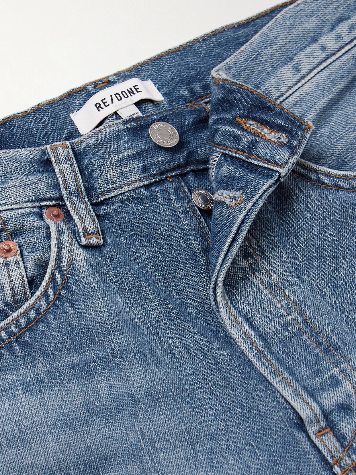 Re/done 70s High Rise Stove Pipe Straight-leg Jeans In Mid Denim