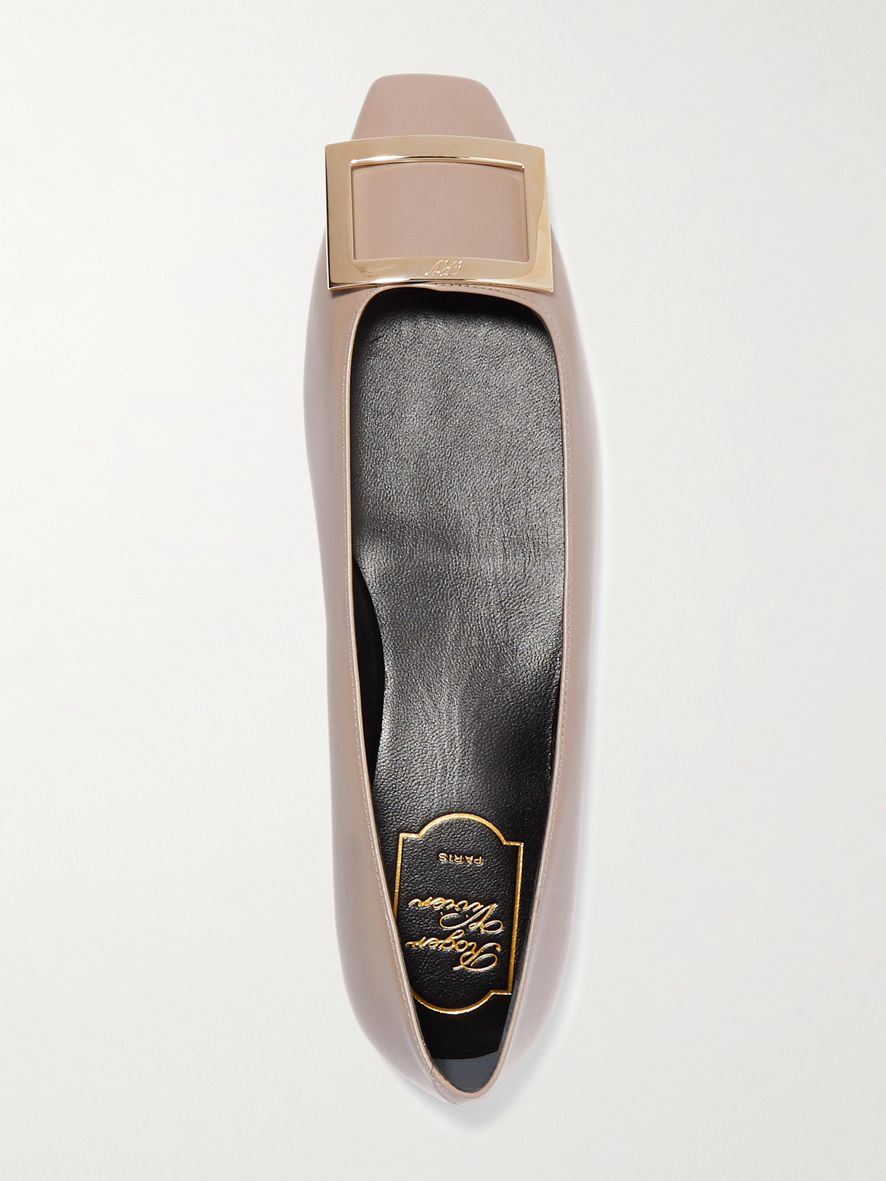 Shop Roger Vivier Quadrata Trompette Embellished Leather Ballet Flats In Taupe