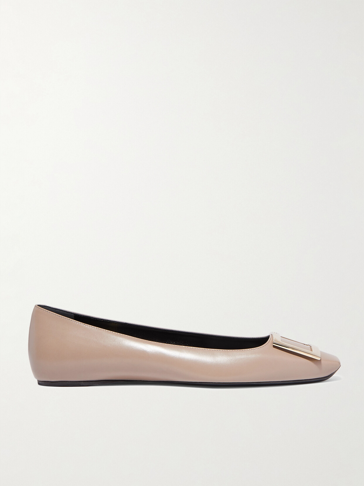 Shop Roger Vivier Quadrata Trompette Embellished Leather Ballet Flats In Taupe