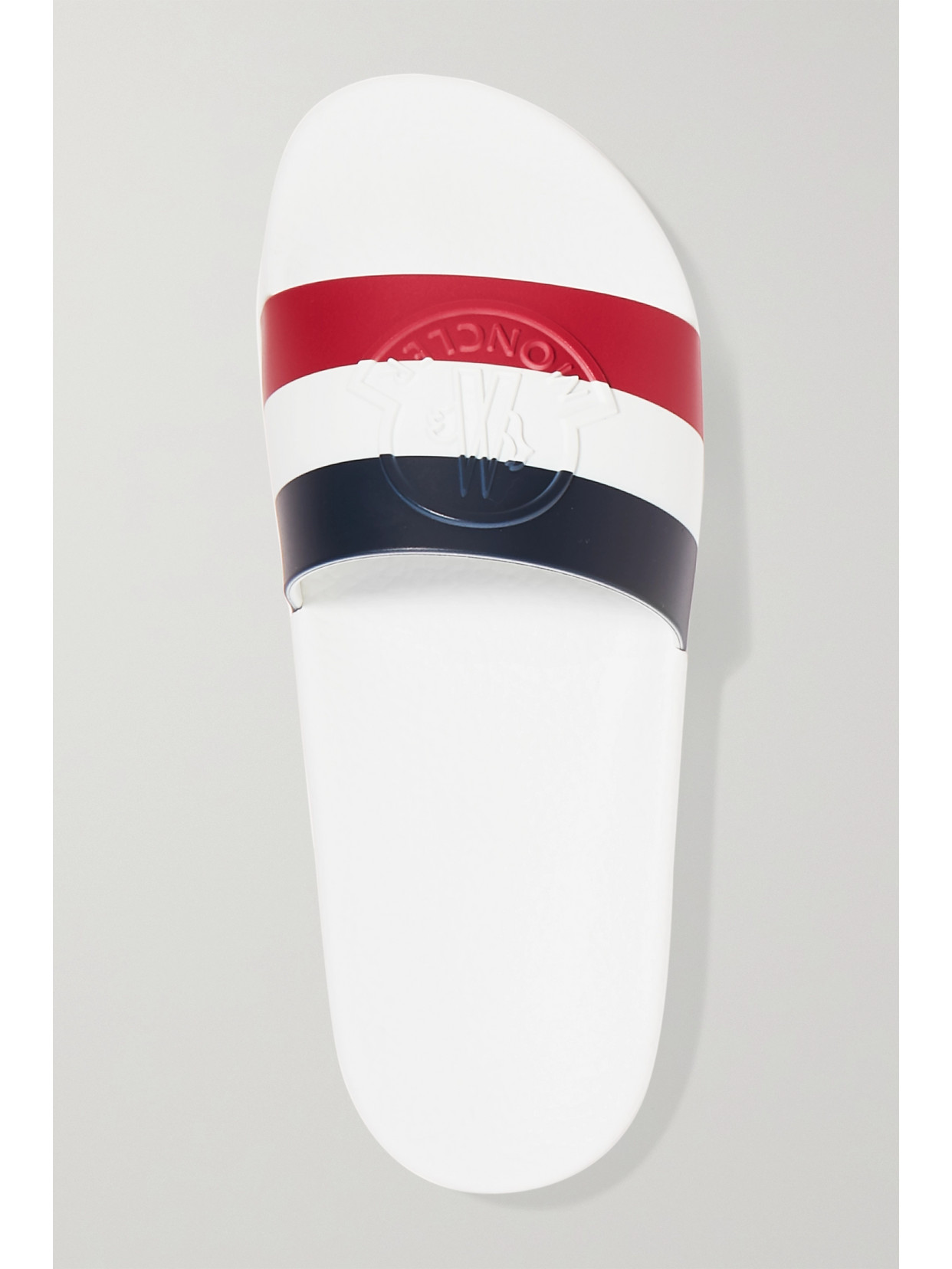 Shop Moncler Striped Rubber Slides In White