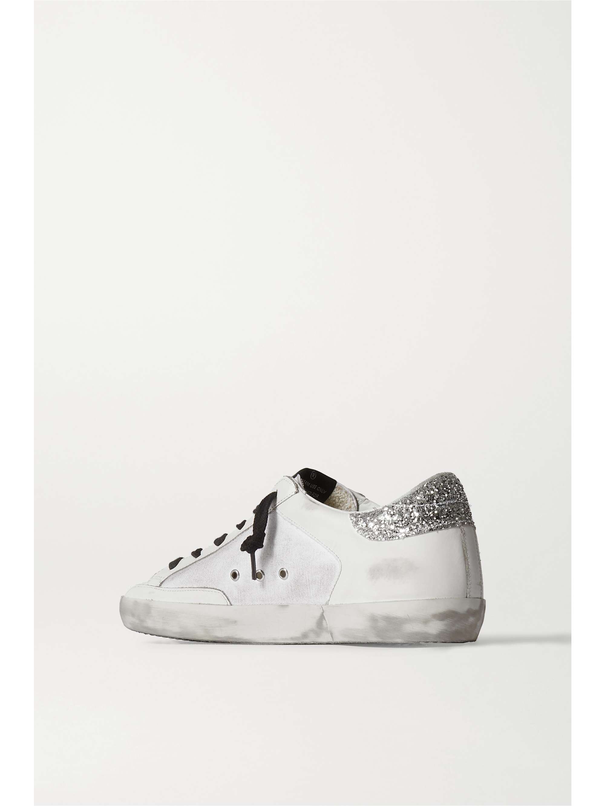 GOLDEN GOOSE Superstar distressed glittered leopard-print leather sneakers