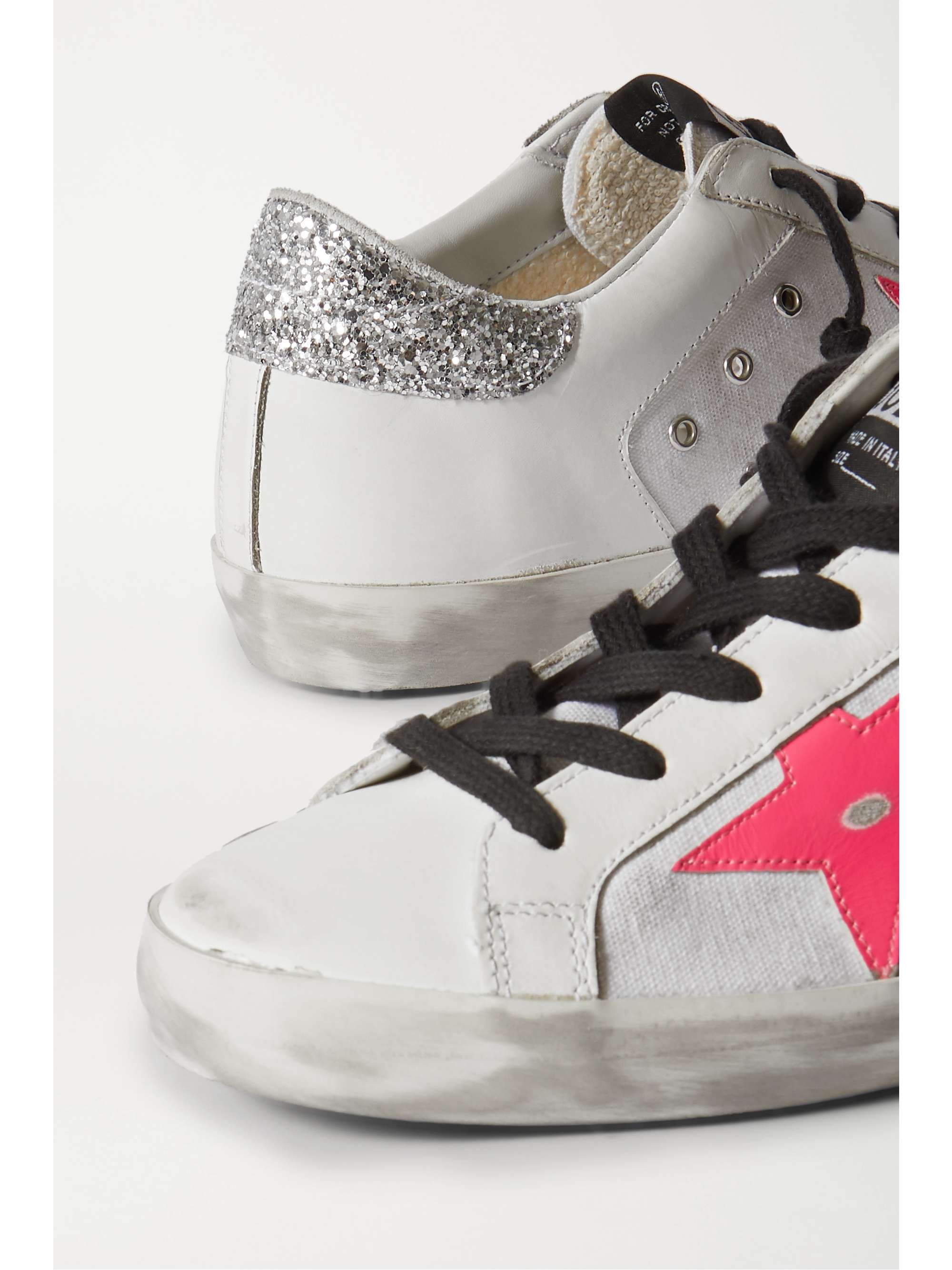 GOLDEN GOOSE Superstar distressed glittered leopard-print leather sneakers