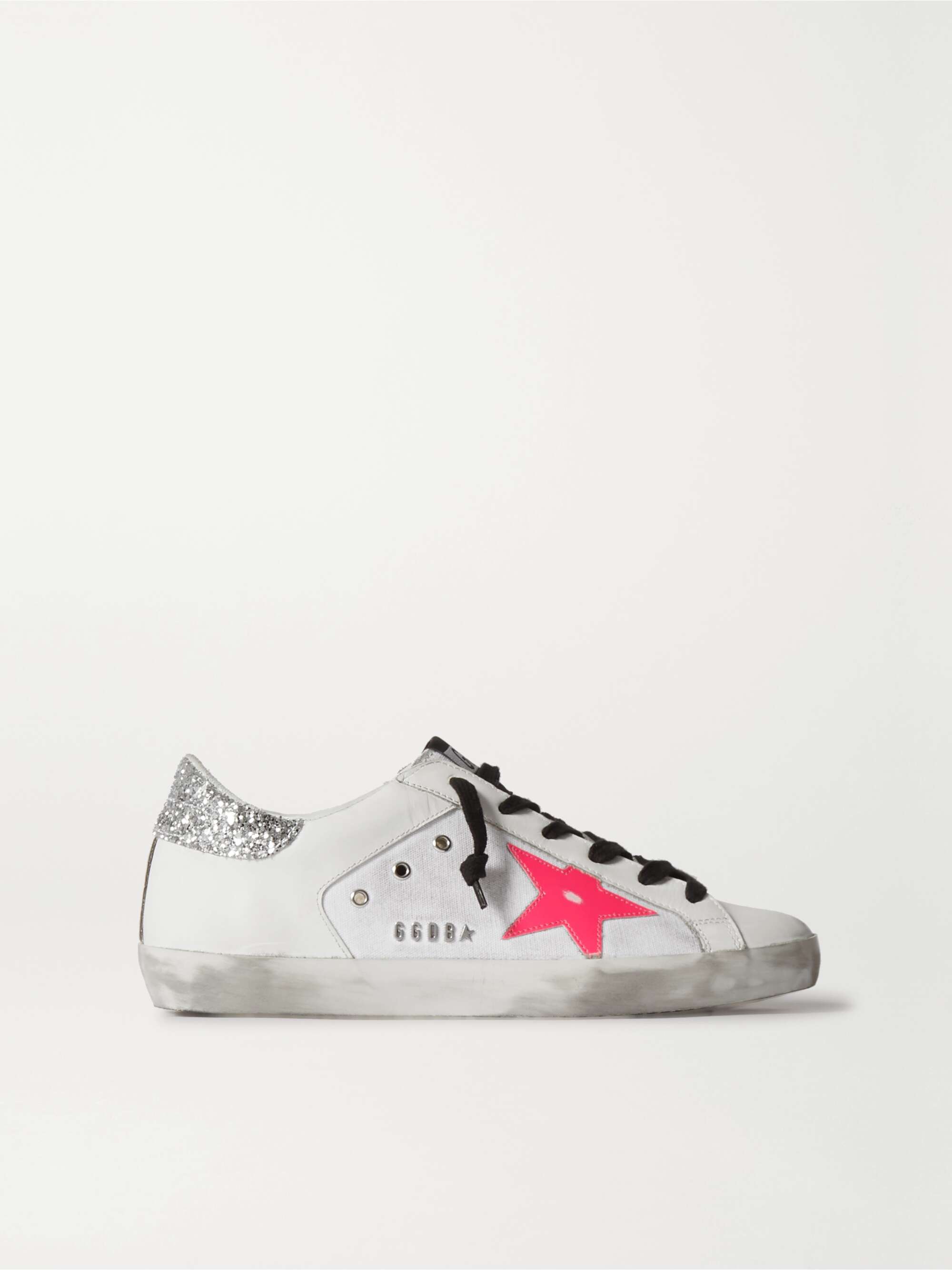 GOLDEN GOOSE Superstar distressed glittered leopard-print leather sneakers
