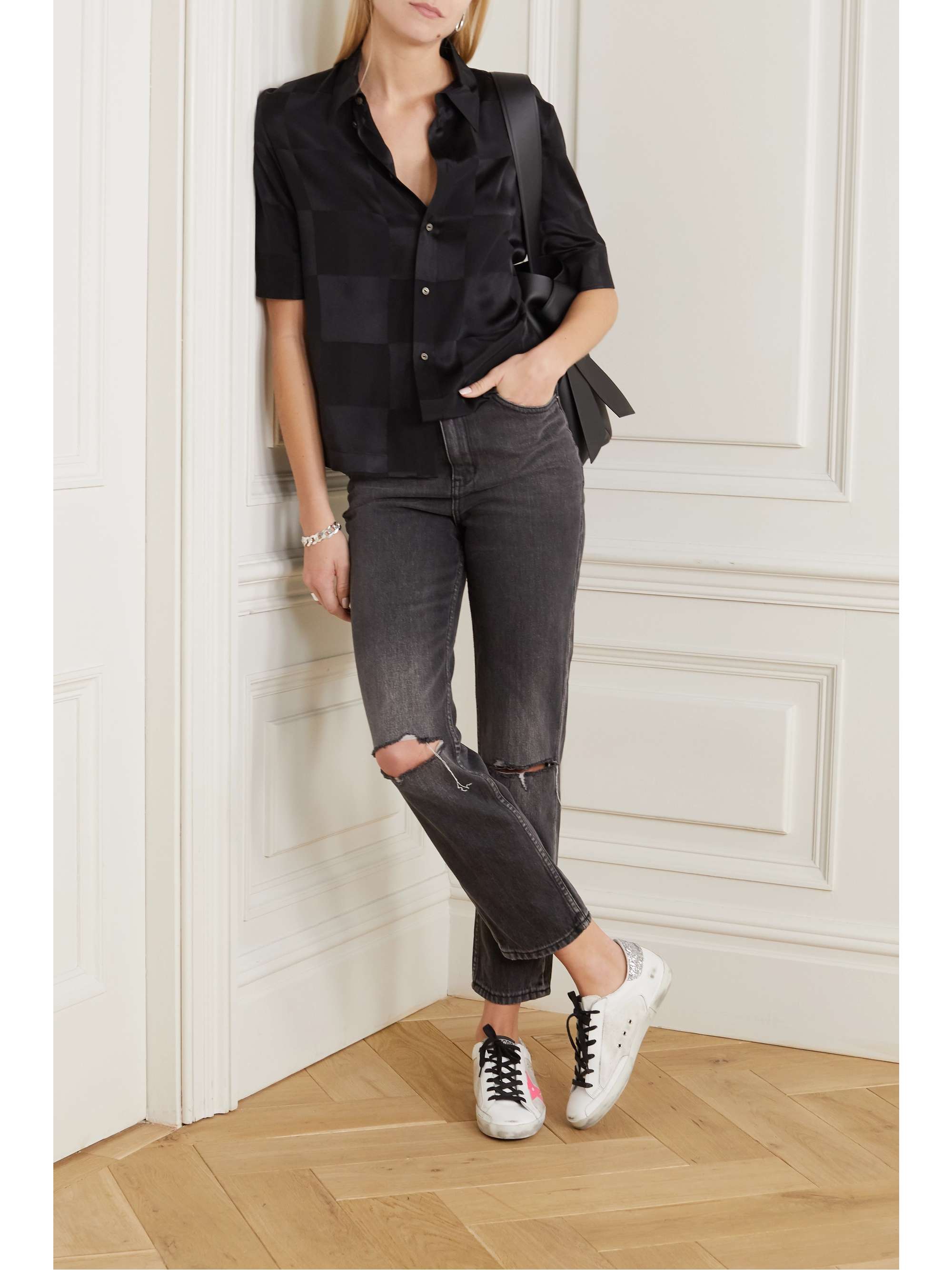 GOLDEN GOOSE Superstar distressed glittered leopard-print leather sneakers