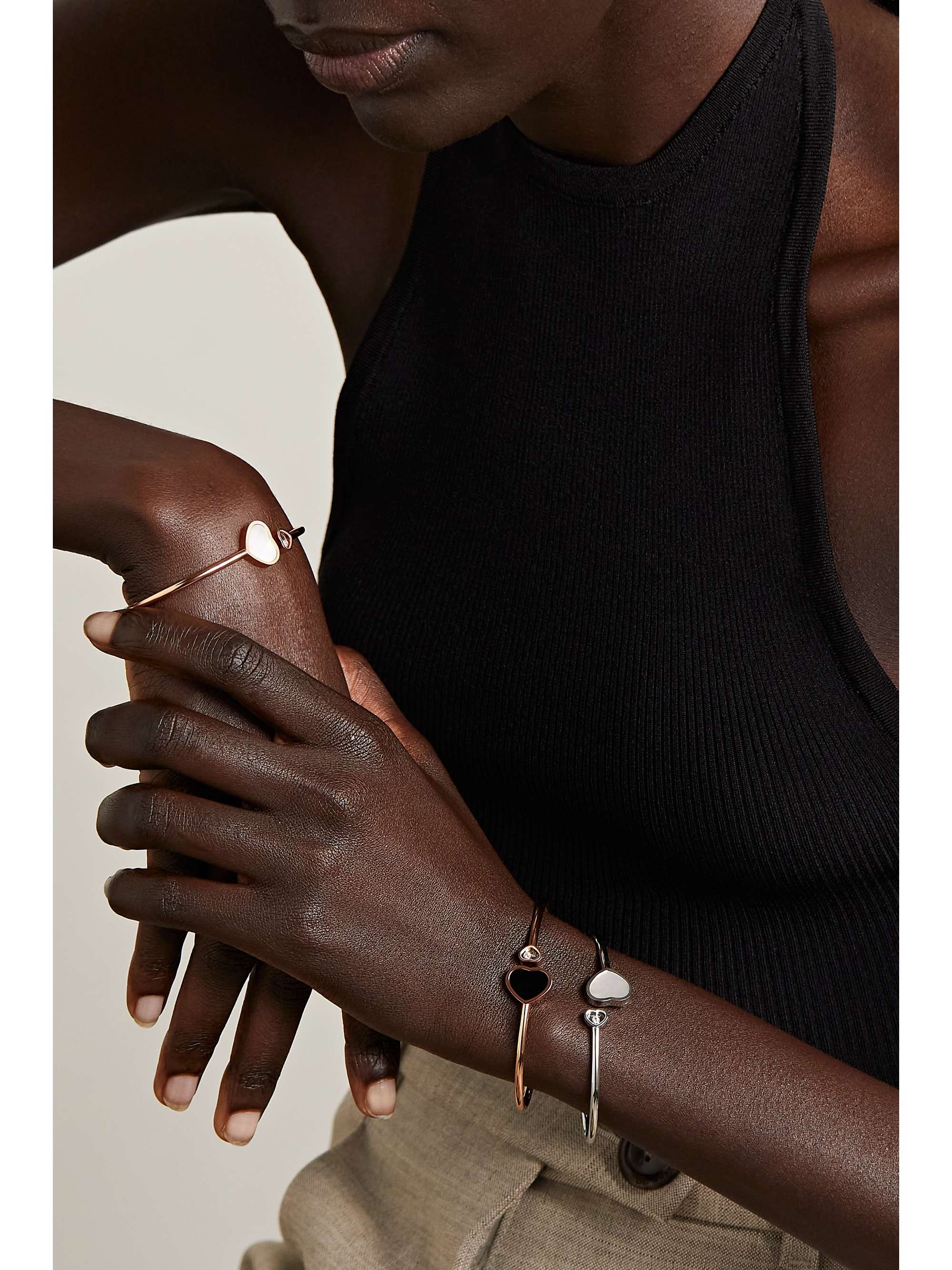 CHOPARD Happy Hearts 18-karat rose gold, onyx and diamond cuff